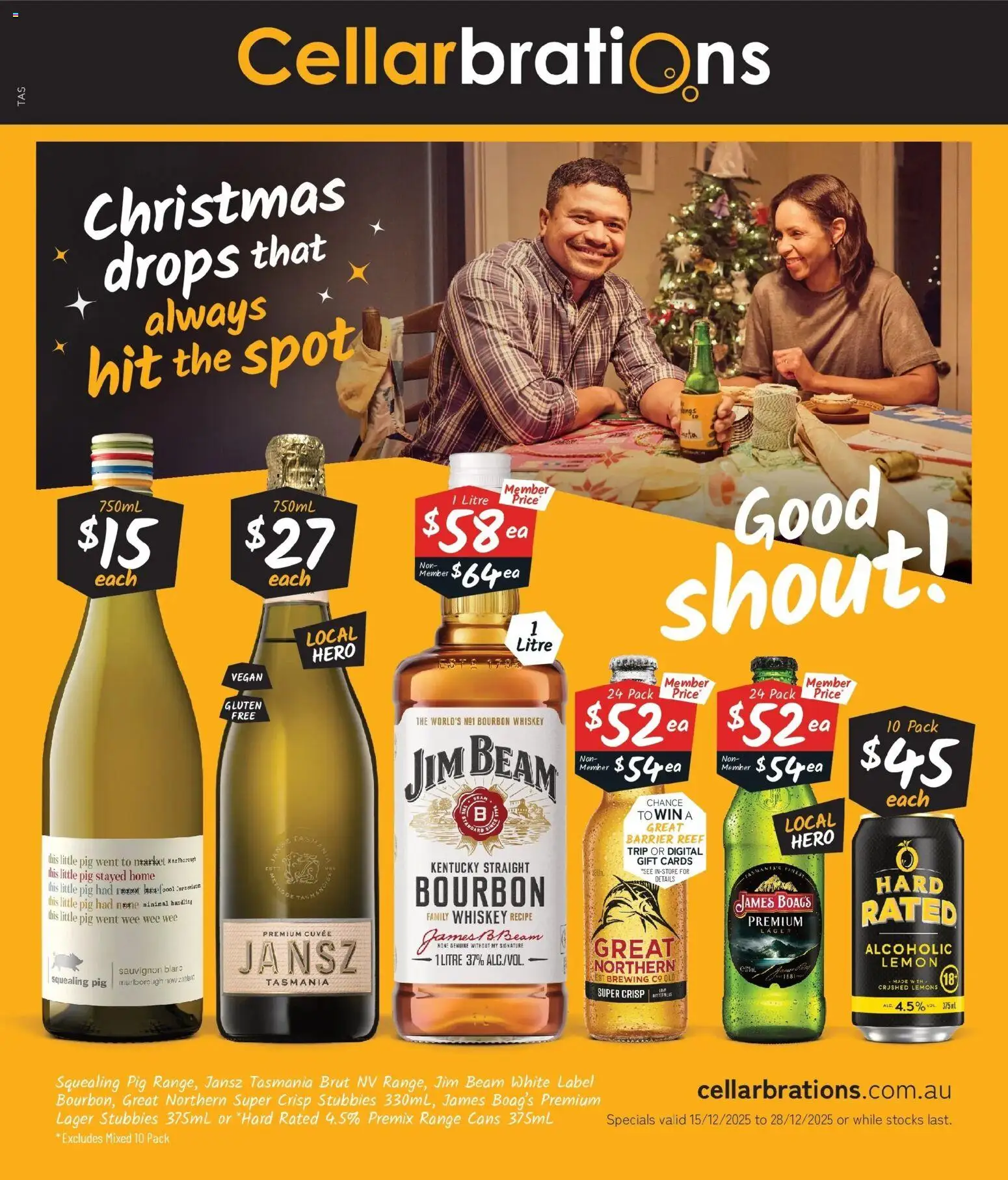 Preview of catalogue Catalogue Somerset, Huonville, Hobart from shop Cellarbrations valid 15/12/2025 - Jim Beam, Bourbon, Whiskey, Lemon, Digital, Lemons