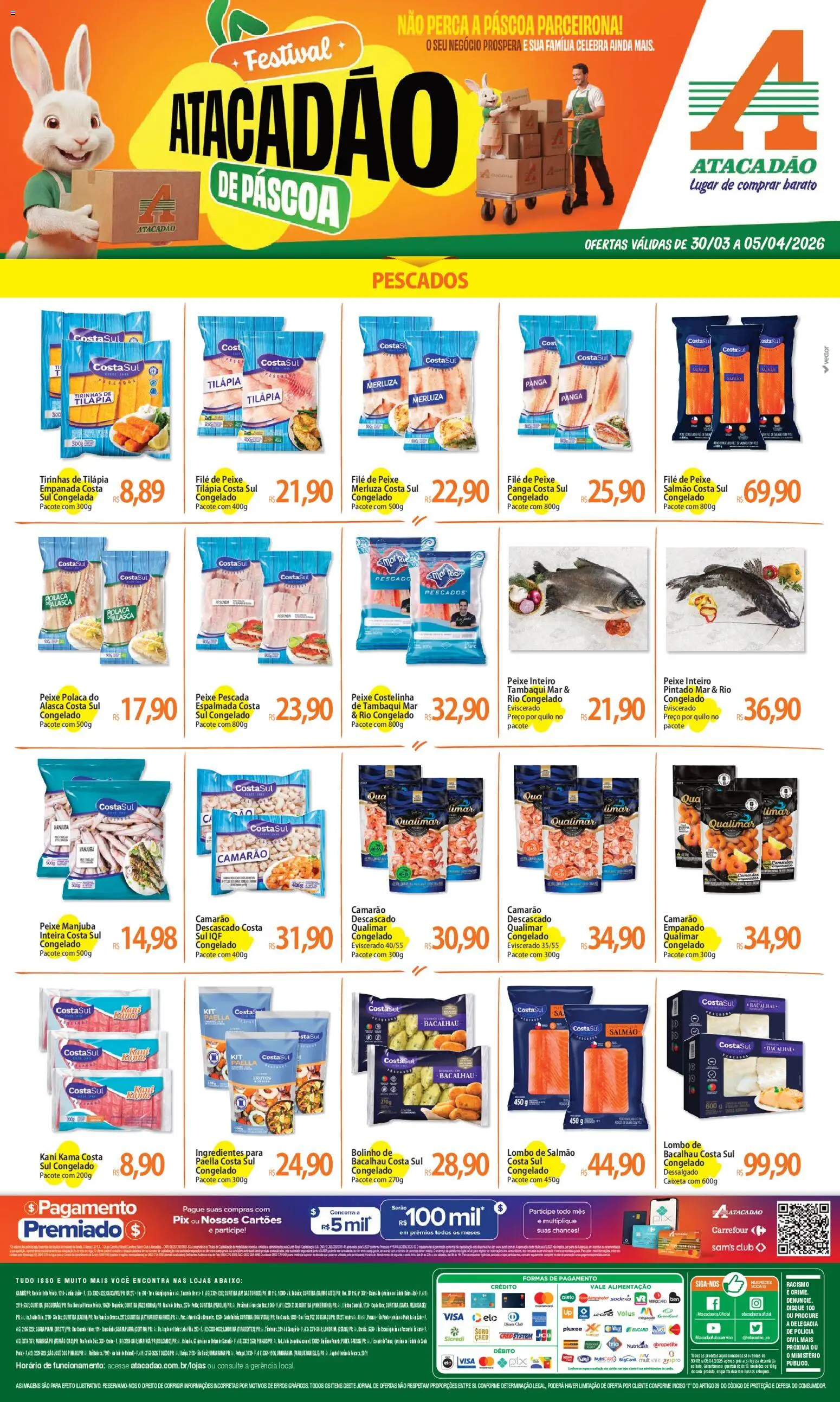 Pré-Visualização do folheto "Atacadão ofertas - PR" da loja Atacadão válido a partir de 30/03/2026 - Peixe, Camarão, Bacalhau, Salmão, Lombo, Tilápia, Filé de peixe, Perca