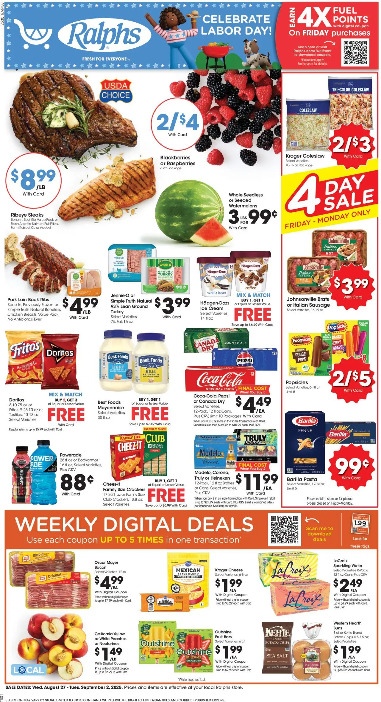 Ralphs Weekly Ad from 08/27/2025 - Flyer - Page number 1 - Coffee, Ice cream, Turkey, Cheese, Ginger, Beef, Cream, Heineken