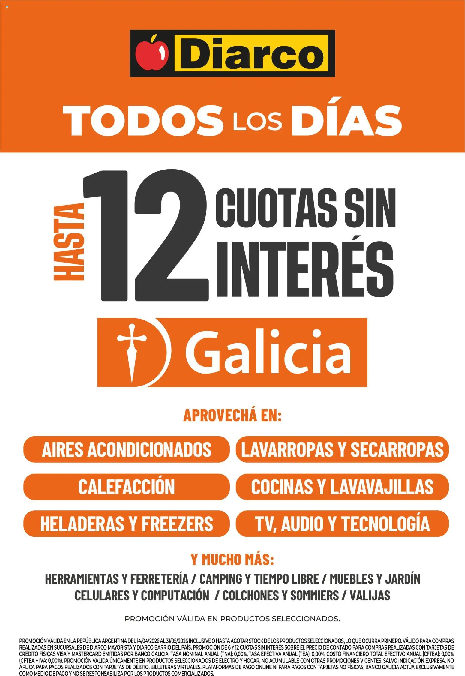 Vista previa del folleto de la tienda Diarco válido desde el 14/04/2026 - Banco, Lavarropas, Herramientas, Lavavajillas, Secarropas, Audio, Sobre