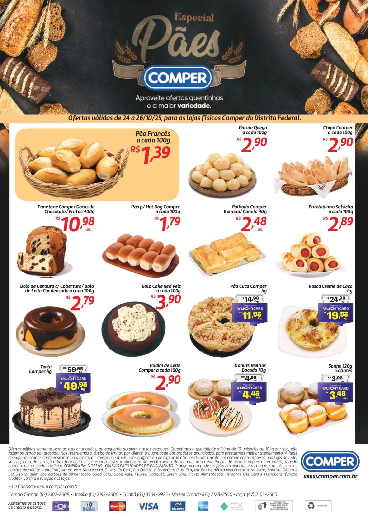 Pré-Visualização do folheto "Ofertas Especial Pães" da loja Comper válido a partir de 24/10/2025 - Coco, Leite condensado, Sonho, Salsicha, Pão, Leite, Panetone, Pão francês