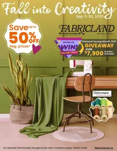 Preview of leaflet Weekly flyer / circulaire from shop Fabricland is valid from Sep 02, 2025