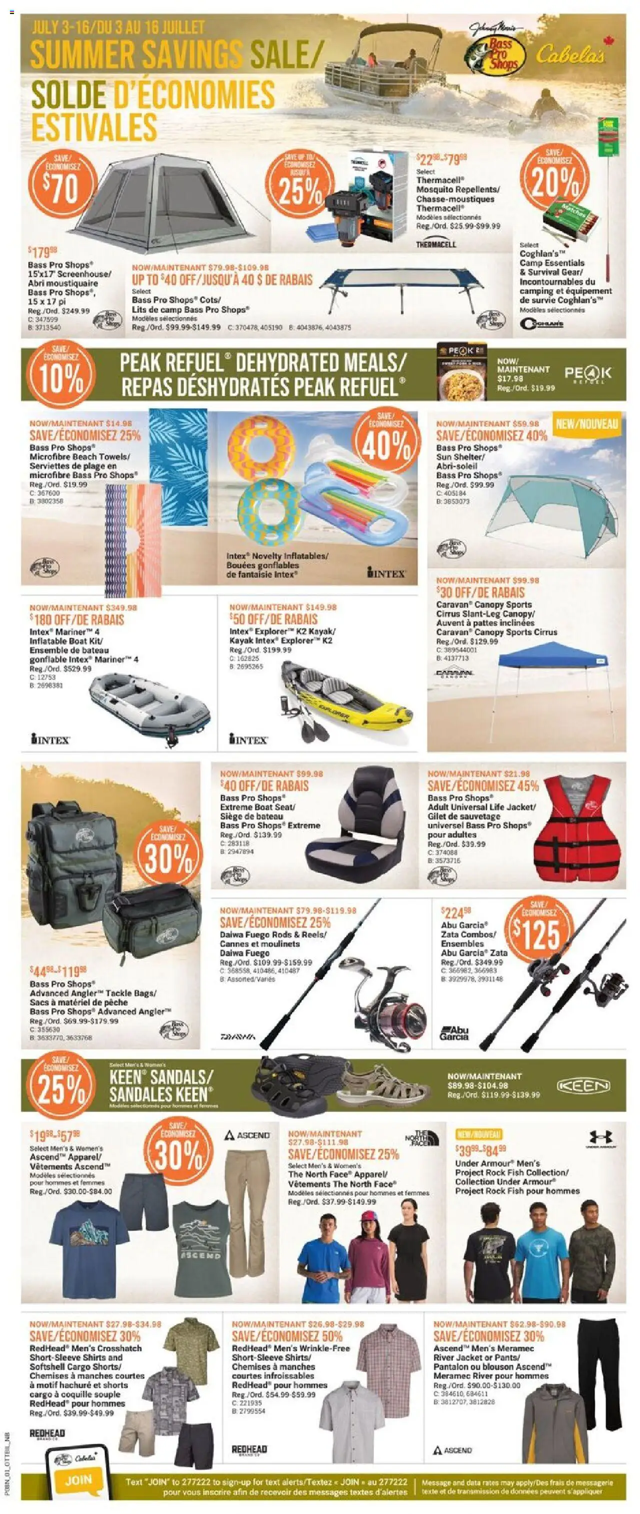 Cabelas flyer valid from Jul 03, 2025 - page number 1 - Fish, Inflatable boat, Jacket, Shorts
