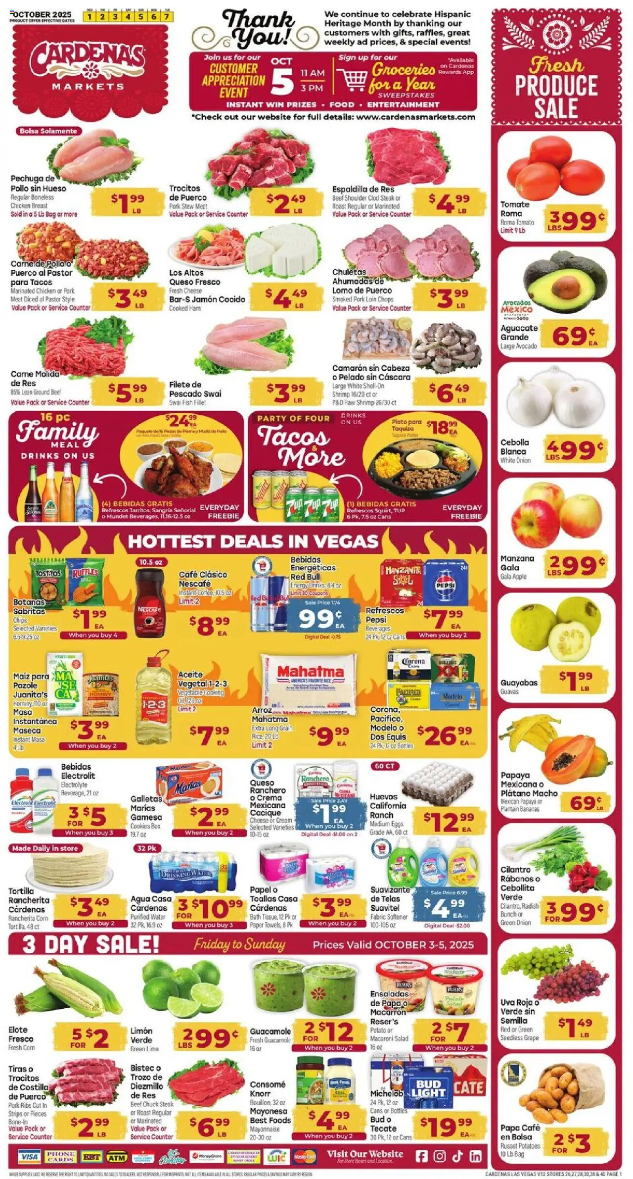 Cardenas Weekly Ad - NV from 10/01/2025 - Flyer - Page number 1 - Groceries, Water, Steak, Phone, Cheese, Pepsi, Pork loin, Fish fillet