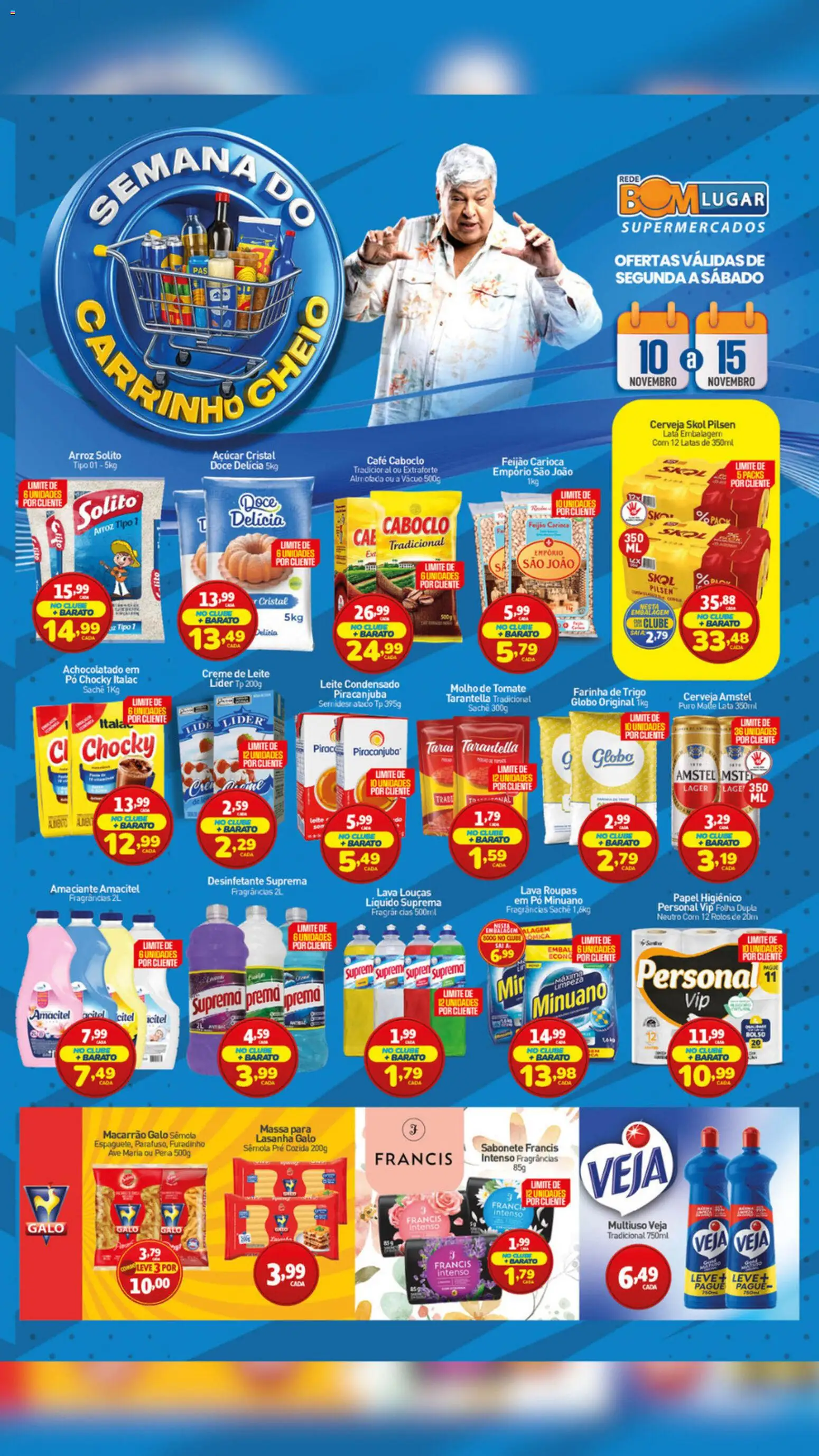 Pré-Visualização do folheto "Ofertas da semana" da loja Rede Bom Lugar válido a partir de 10/11/2025 - Cerveja, Roupas, Lasanha, Arroz, Feijão, Creme, Almofada, Molho de tomate