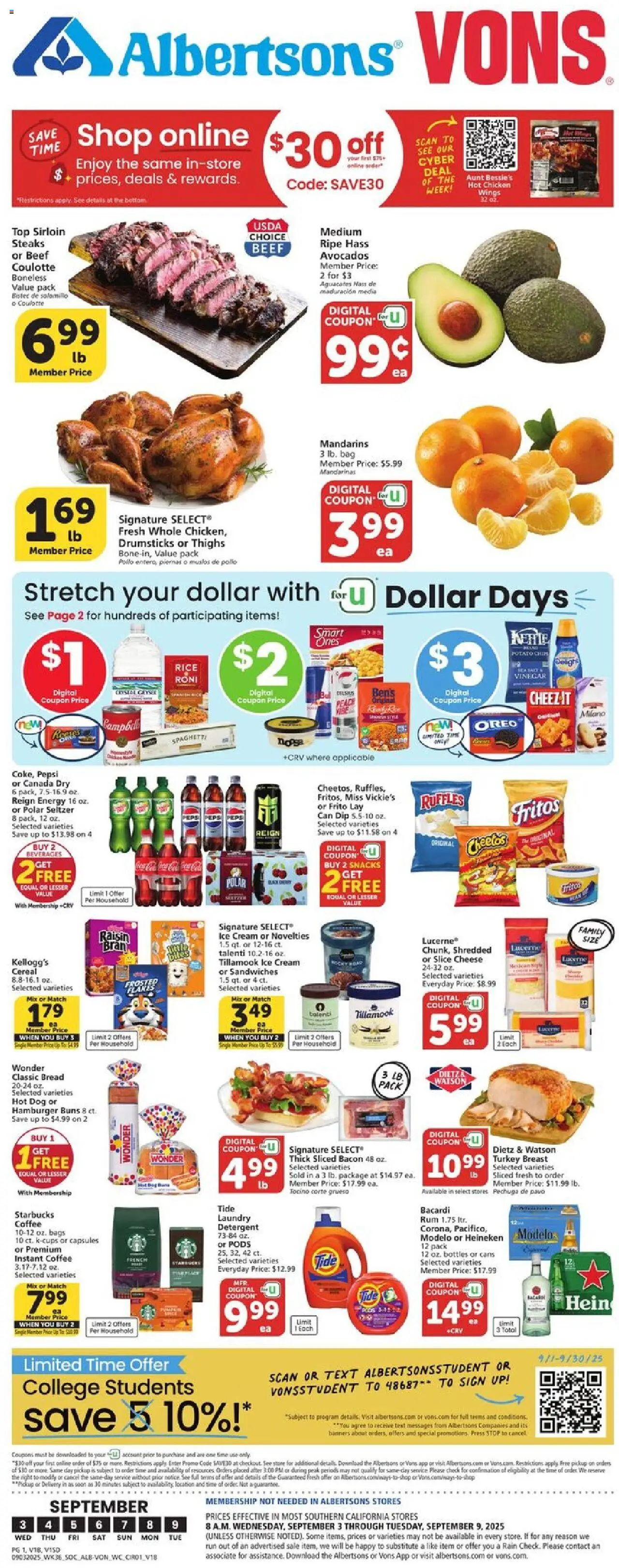 Vons Weekly Ad from 09/03/2025 - Flyer - Page number 1