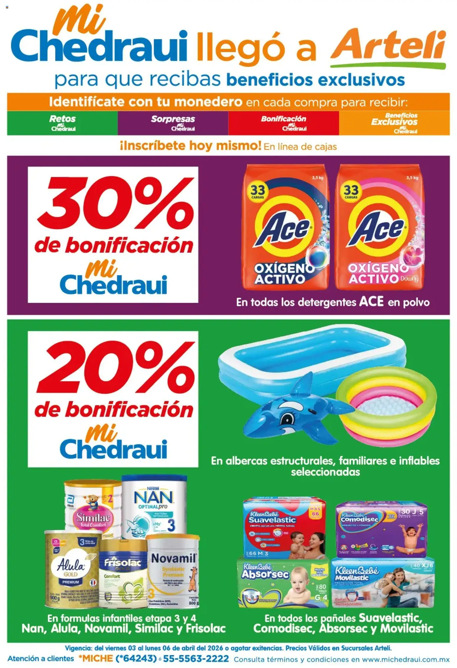 Vista previa las ofertas de la tienda Arteli - Arteli folleto MiChedraui desde el 03/04/2026 - Pañales, Monedero, Polvo