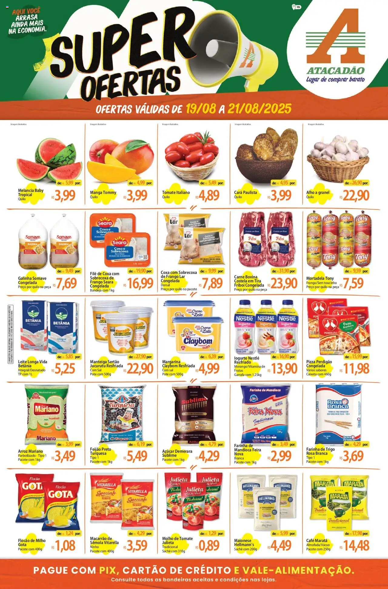 Atacadão folheto "Ofertas - RN" válido a partir de 19/08/2025 - número de página 1 - Pizza, Manga, Sal, Iogurte, Leite, Manteiga, Açúcar, Molho de tomate