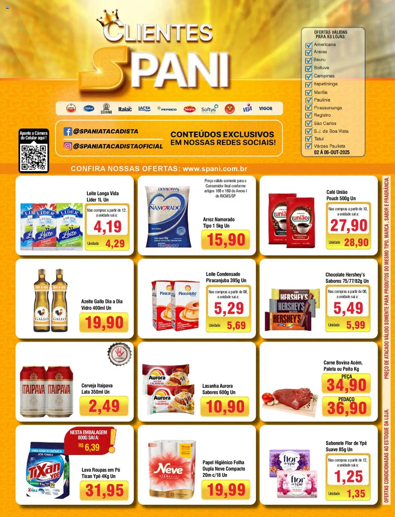 Spani Atacadista folheto "Ofertas da semana" válido a partir de 02/10/2025 - número de página 1 - Café, Câmera, Cerveja, Roupas, Azeite, Pó, Carne bovina, Leite longa vida