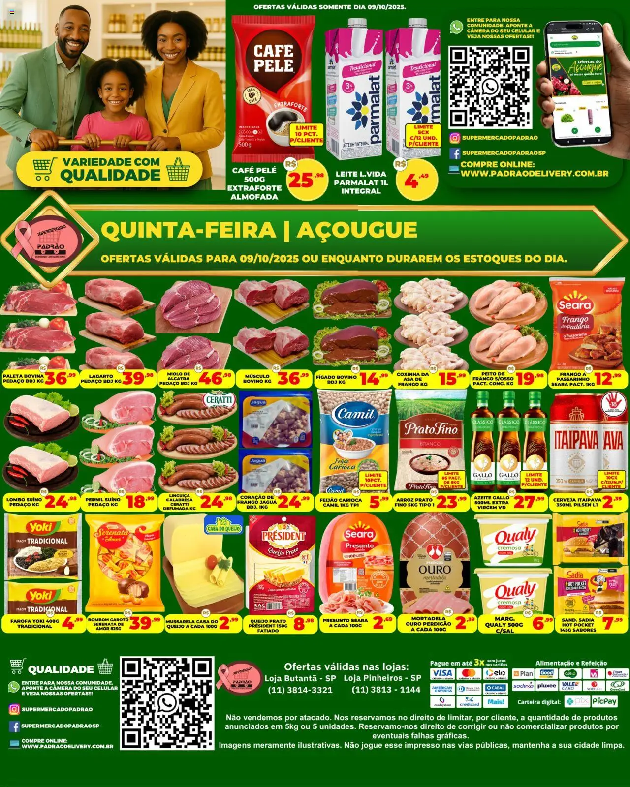 Supermercado Padrão folheto "Ofertas do Açougue" válido a partir de 09/10/2025 - número de página 1 - Celular, Café, Arroz, Frango, Bombom, Alcatra, Presunto, Lombo
