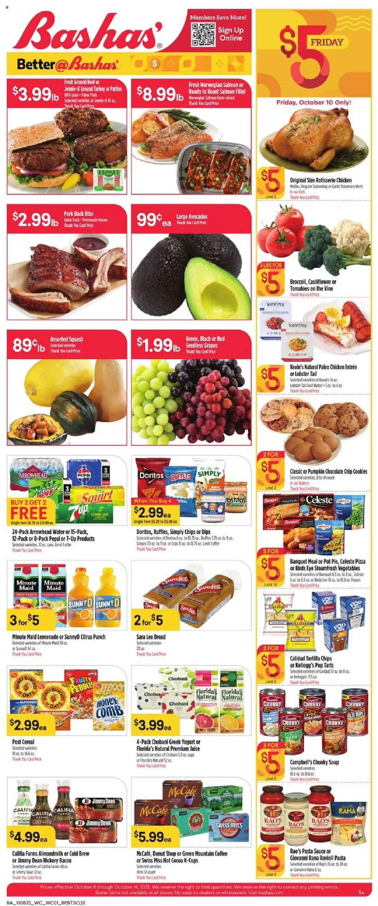 Basha's Weekly Ad from 10/08/2025 - Flyer - Page number 1 - Bakery, Cookies, Turkey, Chocolate, Cocoa, Box, Squash, Seedless grapes
