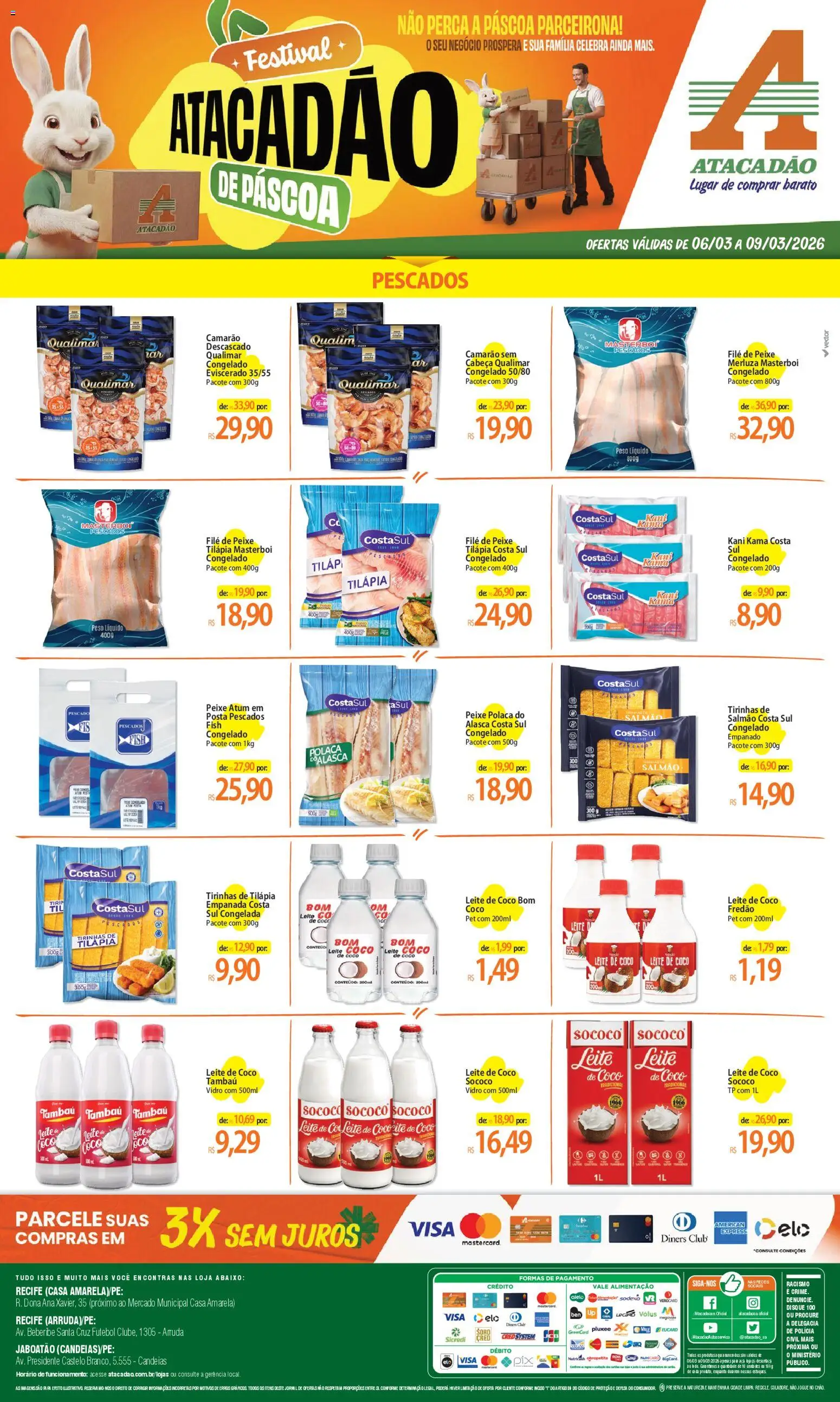 Pré-Visualização do folheto "Atacadão ofertas - PE" da loja Atacadão válido a partir de 06/03/2026 - Coco, Camarão, Pão, Leite, Salmão, Tilápia, Filé de peixe, Perca