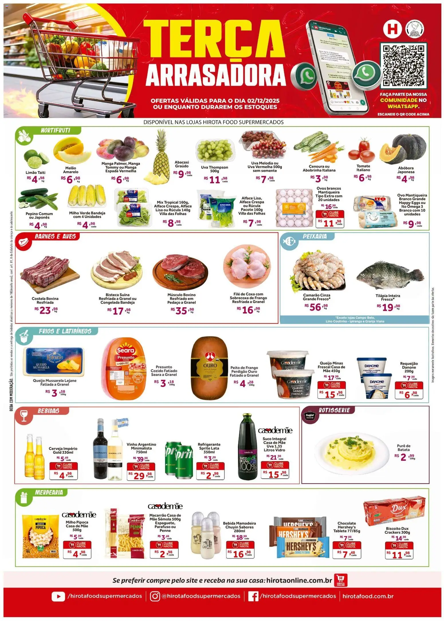 Pré-Visualização do folheto "Ofertas Terça Arrasadora" da loja Hirota Food válido a partir de 02/12/2025 - Chocolate, Água, Pipoca, Abobrinha, Refrigerante, Milho, Melão, Milho verde