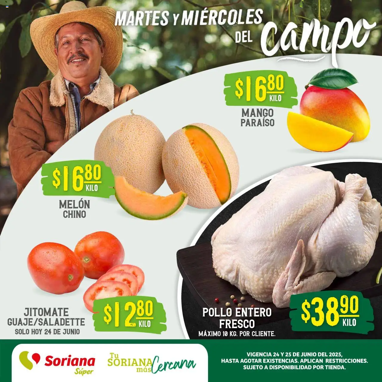 Martes y Miércoles del Campo Súper: BCS, Son y Sin Soriana y sus promociones válidas desde el 24/06/2025 - Número de página 1 - Mango, Pollo, Melón