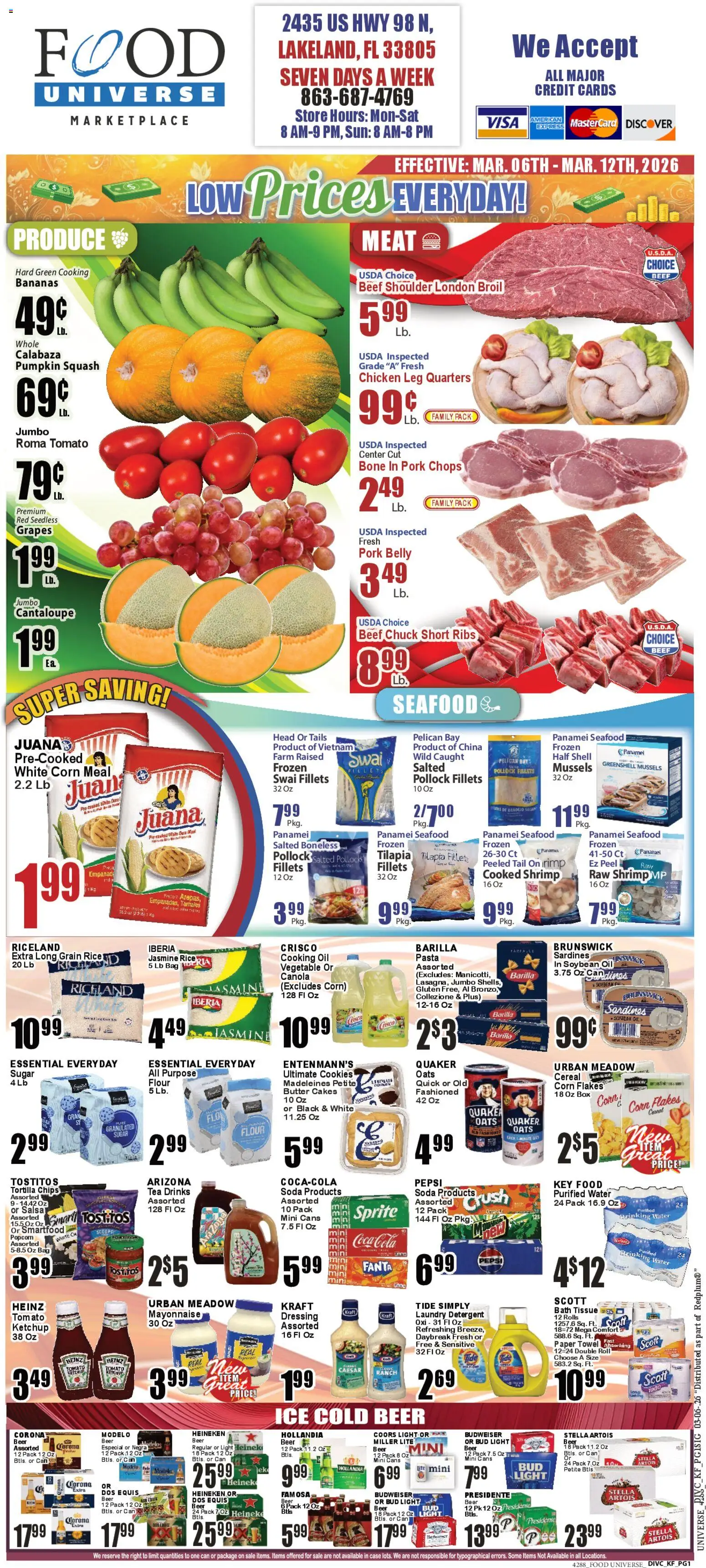 Ad Preview of Food Universe Food Universe Weekly Ad from 03/06/2026 - Pasta, Box, Dressing, Rice, Sprite, Laundry detergent, Flour, Madeleines