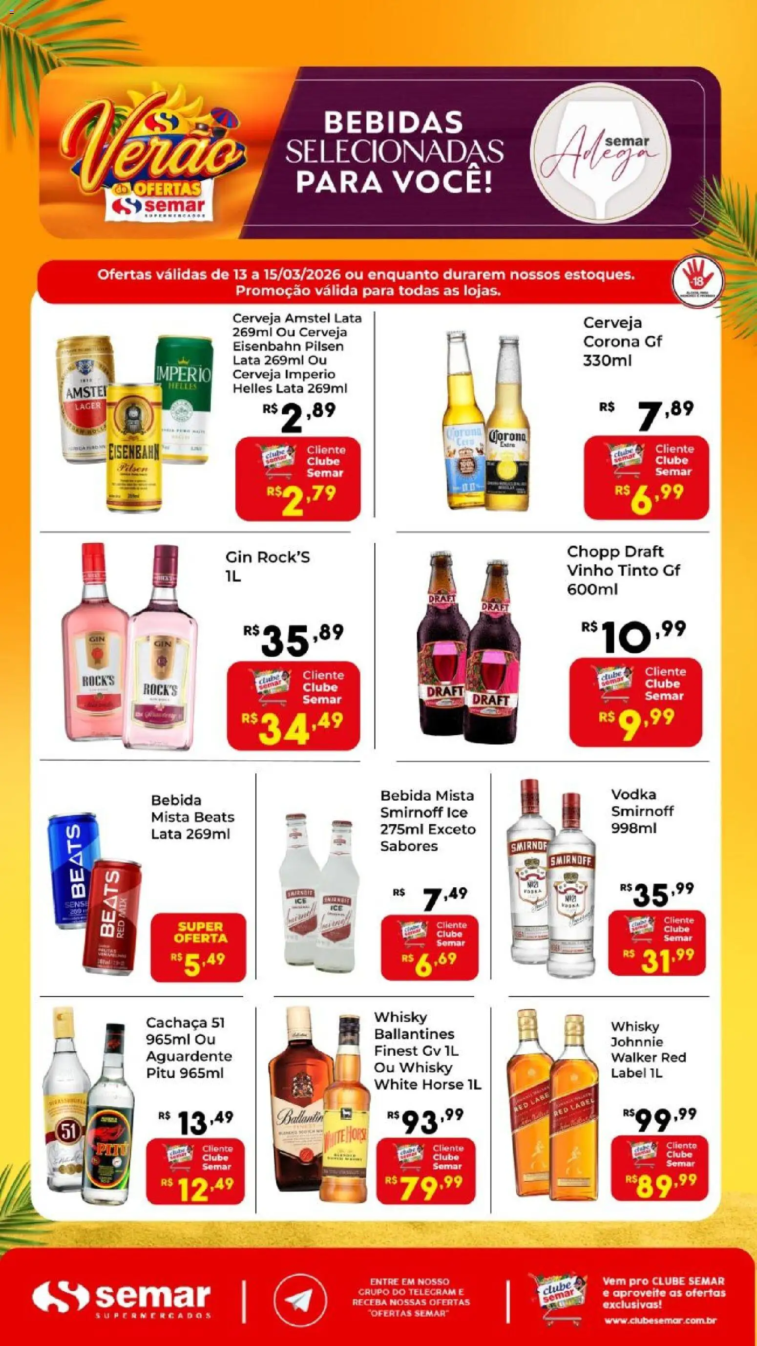 Pré-Visualização do folheto "Semar Supermercado ofertas Adega " da loja Semar Supermercado válido a partir de 13/03/2026 - Whisky, Cerveja, Gin, Vinho, Bebidas, Vodka, Cachaça, Eisenbahn