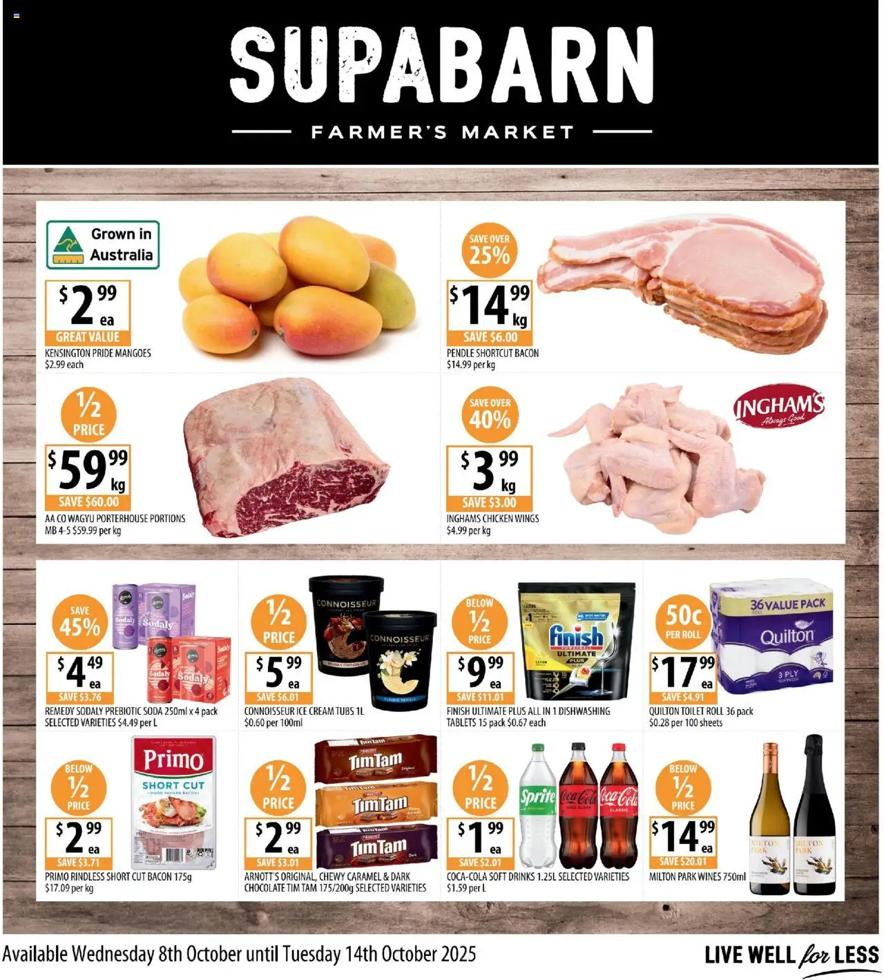 Supabarn catalogue valid from 08/10/2025 - page 1 - Drinks, Toilet, Chicken wings, Coca Cola, Ice cream, Soft drinks, Ice, Tablets