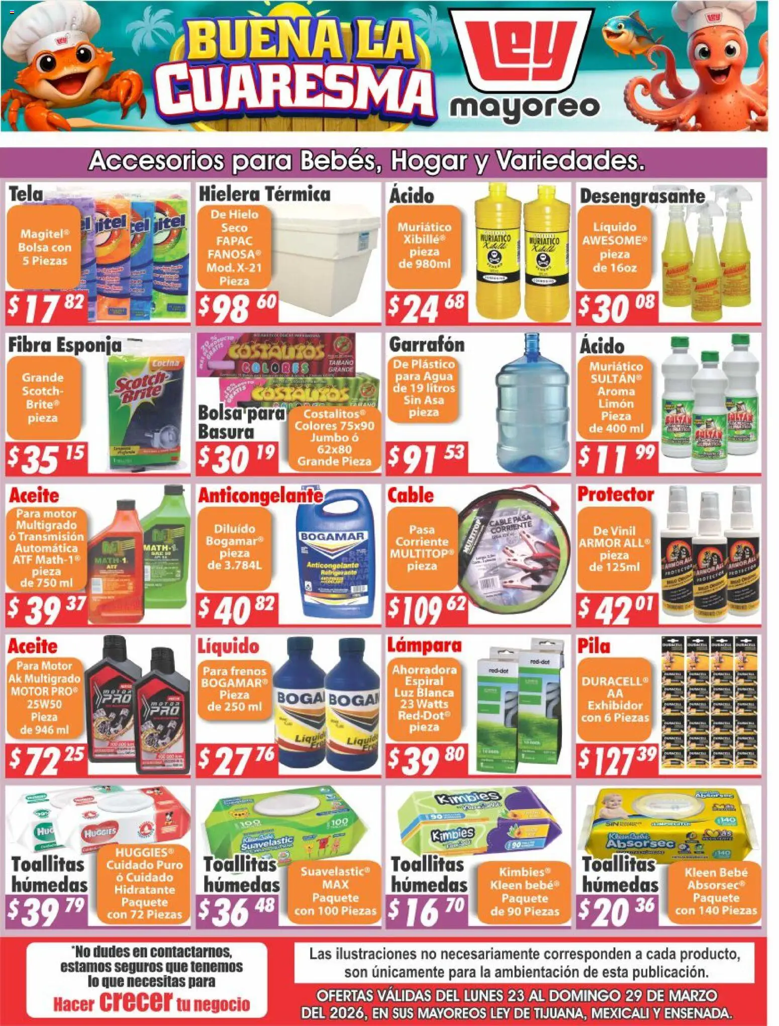 Vista previa las ofertas de la tienda Casa Ley - Casa Ley folleto Frontera desde el 23/03/2026 - Limón, Lámpara, Hielera, Toallitas húmedas, Esponja, Hielo, Pila, Cable