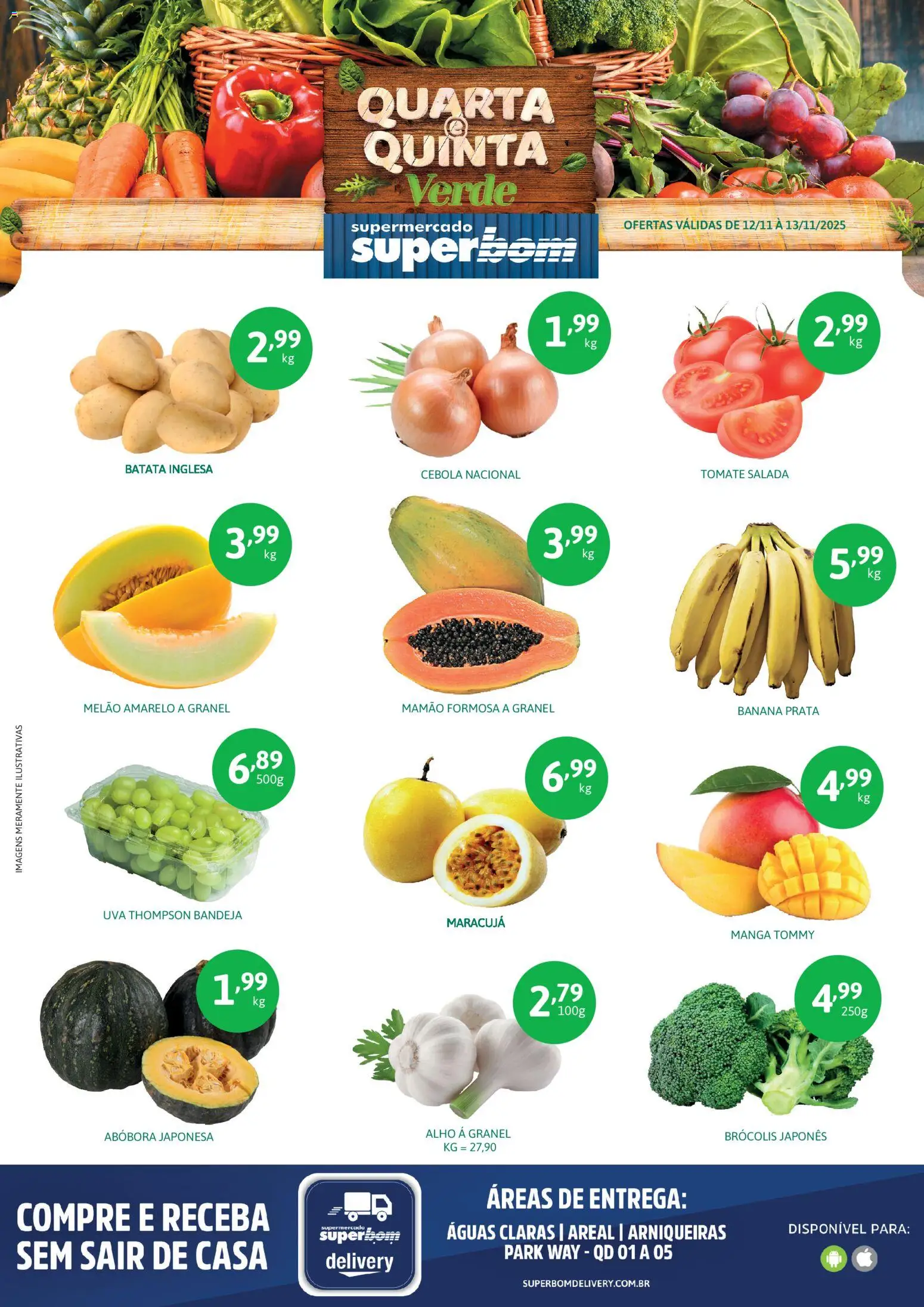 Pré-Visualização do folheto "Ofertas da semana" da loja Superbom válido a partir de 12/11/2025 - Abóbora, Batata, Salada, Cebola, Melão, Alho, Mamão, Melão amarelo