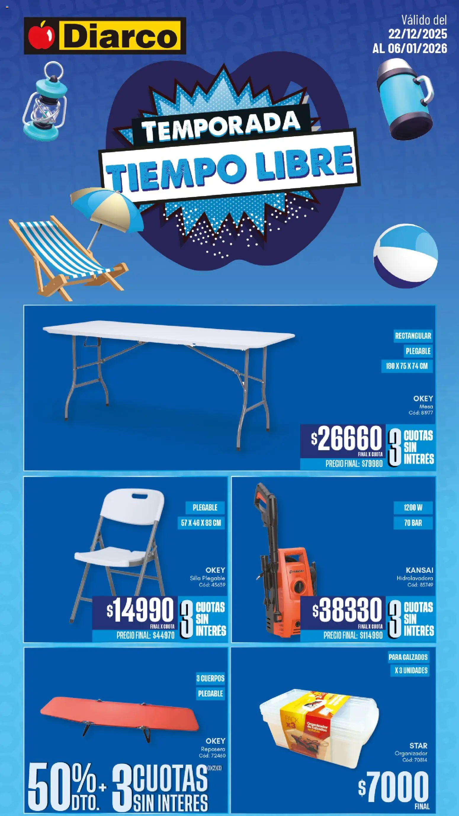 Vista previa del folleto de la tienda Diarco válido desde el 22/12/2025 - Hidrolavadora, Silla, Reposera, Mesa, Organizador