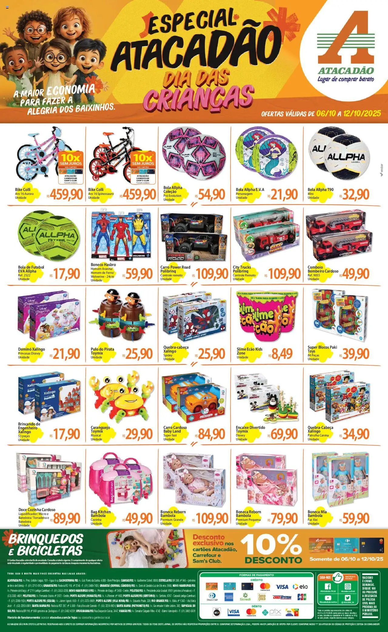 Pré-Visualização do folheto "Ofertas - RS" da loja Atacadão válido a partir de 06/10/2025 - Pá, Brinquedos, Flores, Água, Bola de futebol, Slime, Doce, Torradeira