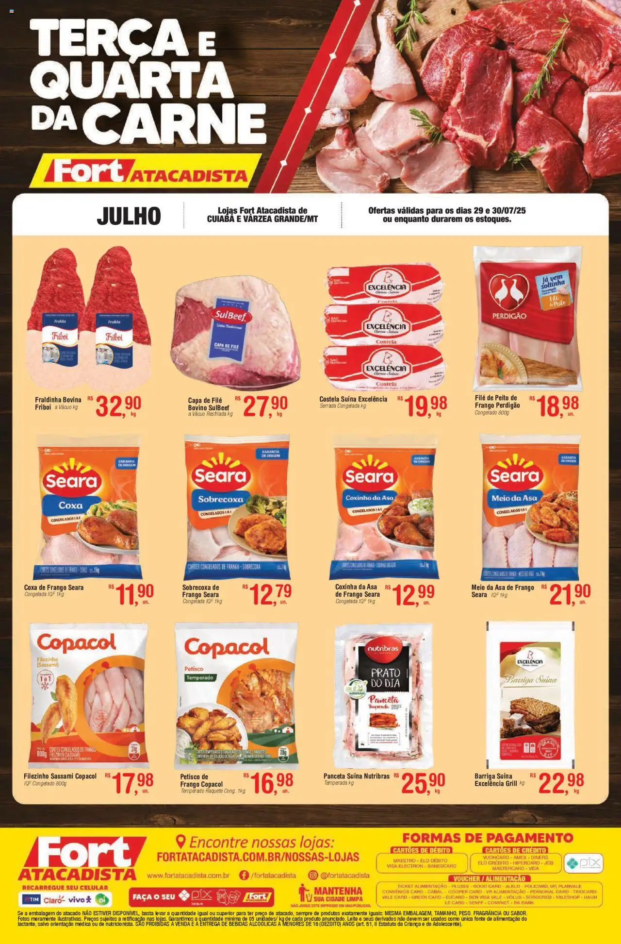 Fort Atacadista folheto "Ofertas Carne Fresca" válido a partir de 29/07/2025 - número de página 1 - Celular, Fragrância, Saquê, Fraldinha, Asa de frango, Bebidas, Barriga suína, Frango