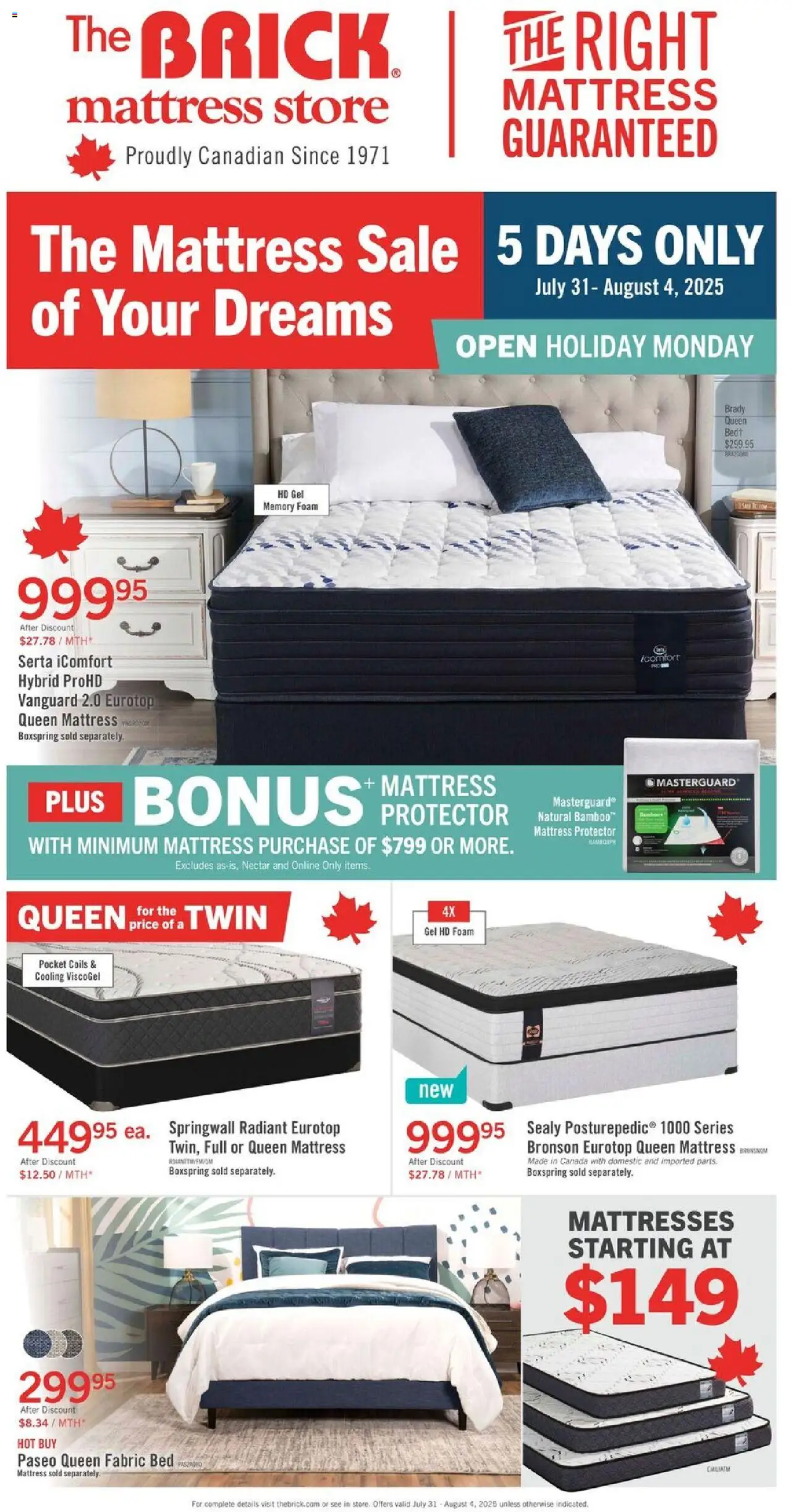 The Brick flyer valid from Jul 31, 2025 - page number 1 - Mattresses, Mattress, Bed, Foam