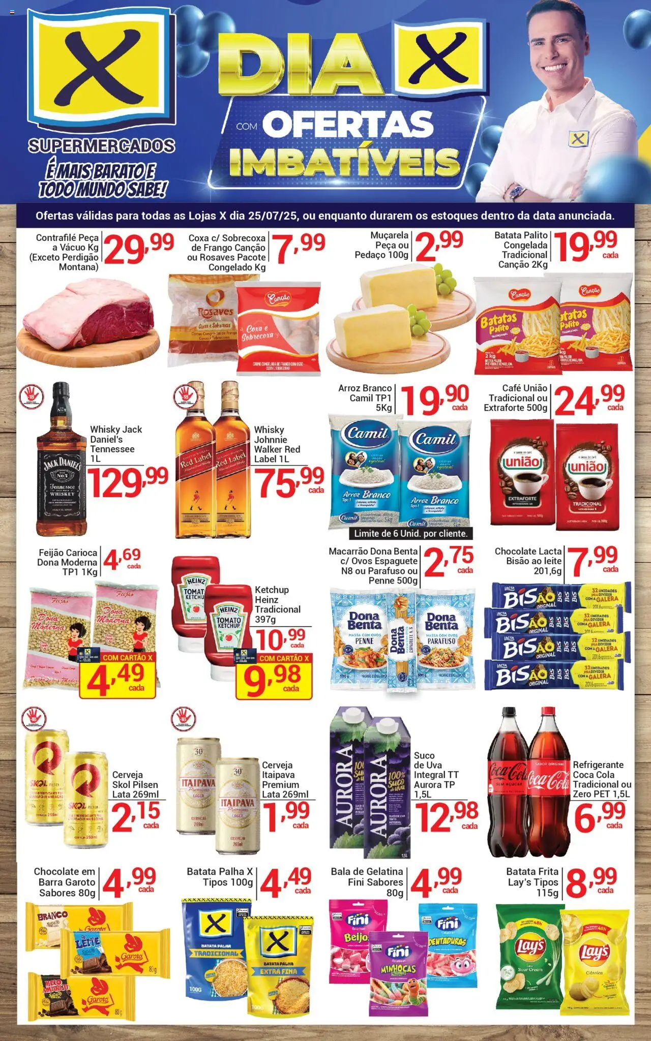 X Supermercados folheto "Ofertas da semana" válido a partir de 25/07/2025 - número de página 1 - Whisky, Caro, Cola, Café, Ketchup, Açúcar, Batata, Batata frita