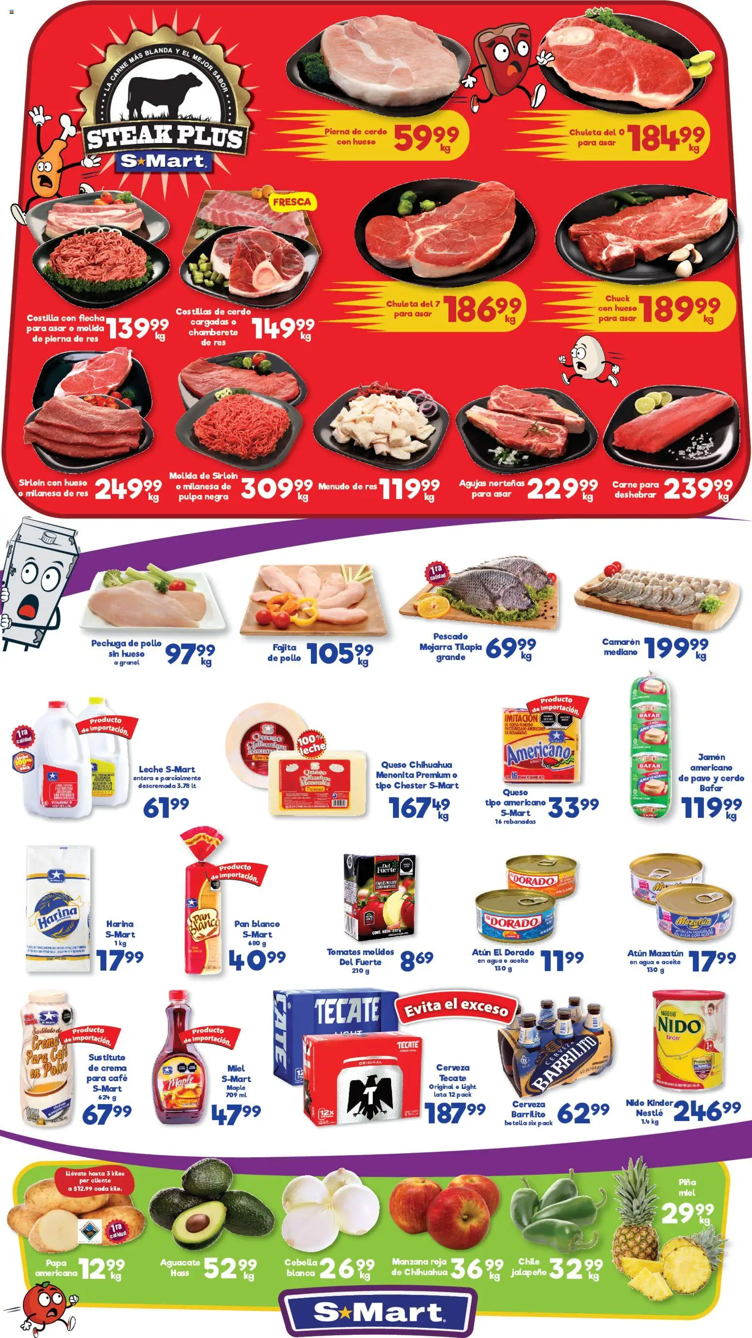 Vista previa las ofertas de la tienda S-Mart - Folleto Juárez desde el 09/01/2026 - Manzana, Aguacate, Queso, Aceite, Atún, Milanesa, Jamón, Botella