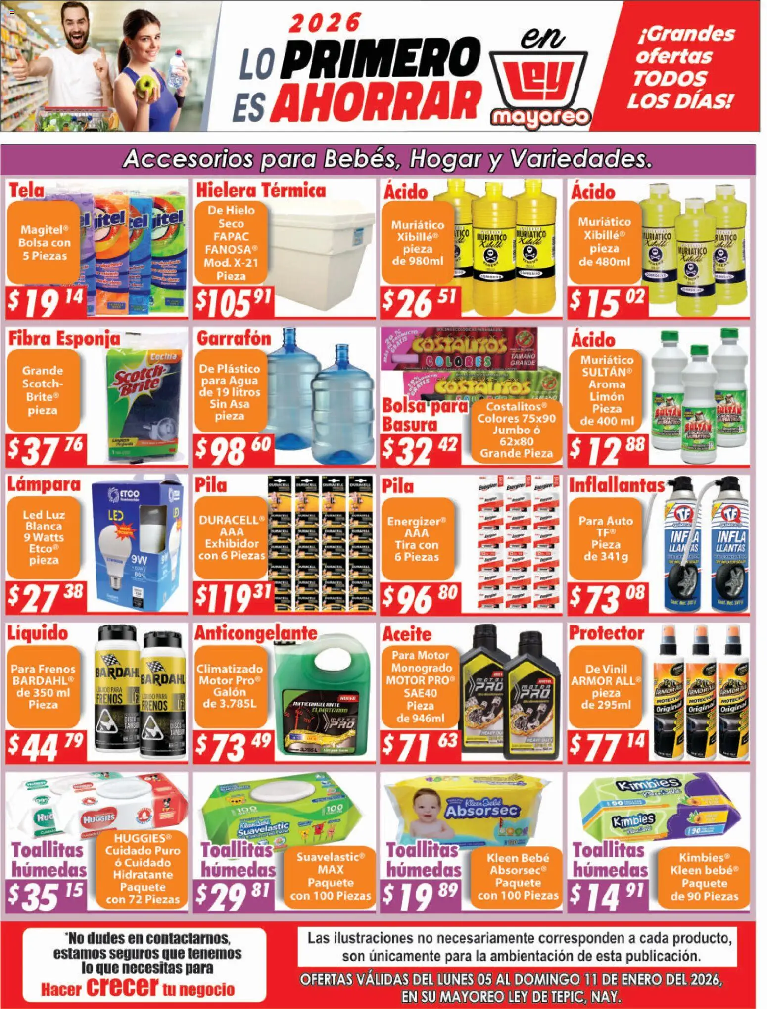Vista previa las ofertas de la tienda Casa Ley - Folleto Tepic desde el 05/01/2026 - Agua, Cocina, Lámpara, Hielera, Toallitas húmedas, Esponja, Hielo, Pila