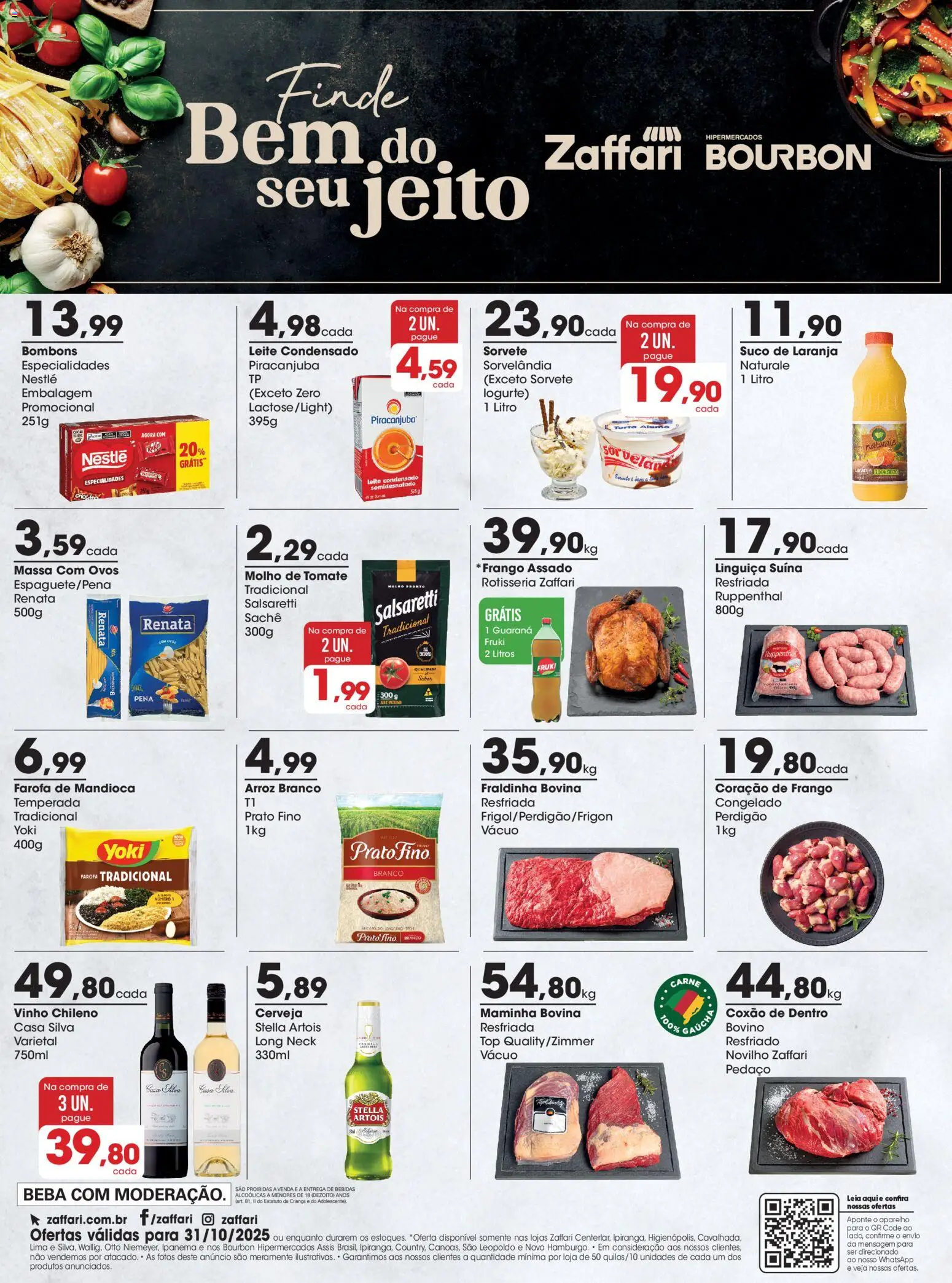 Pré-Visualização do folheto "Ofertas - RS" da loja Zaffari válido a partir de 31/10/2025 - Sorvete, Cerveja, Leite condensado, Frango, Tomate, Massa, Especialidades, Coração de frango