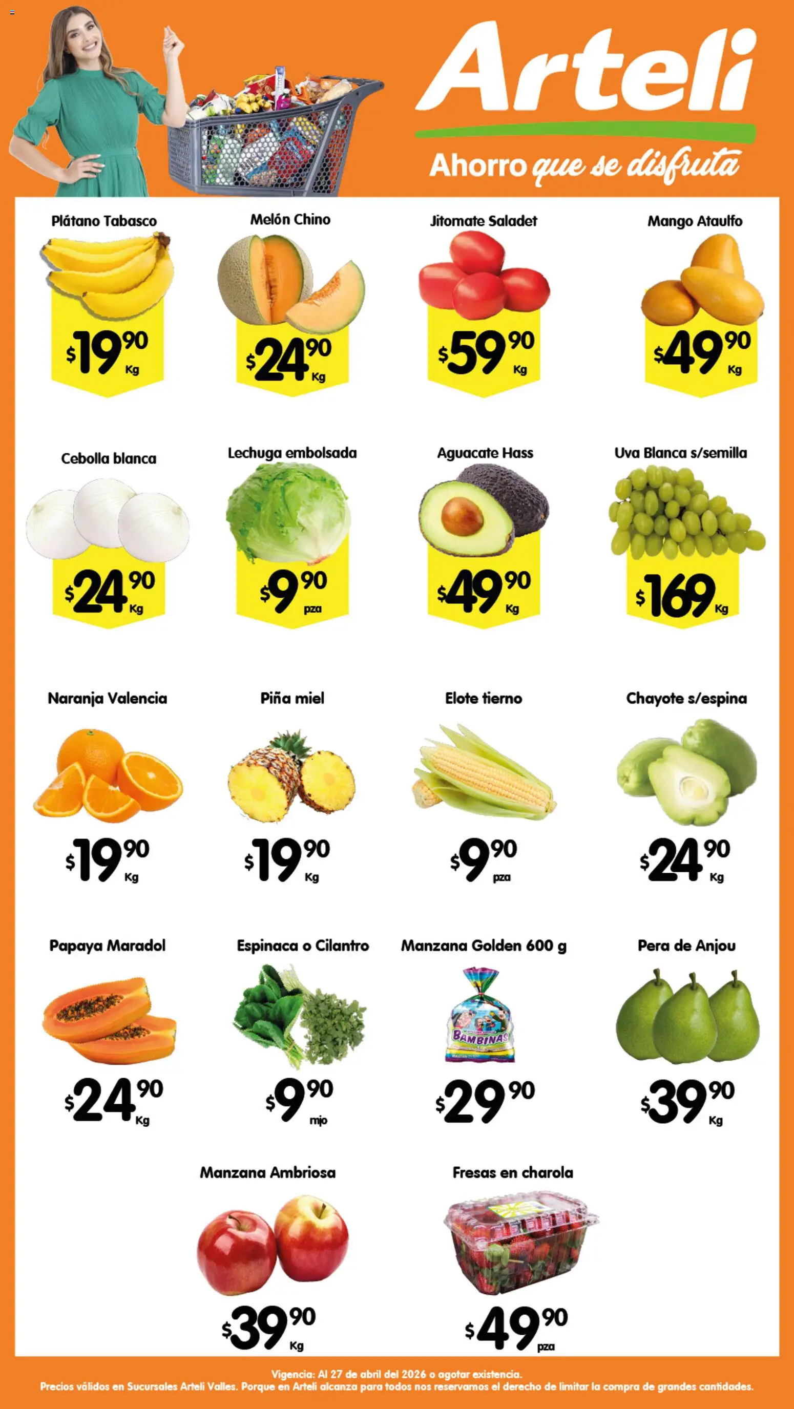 Vista previa las ofertas de la tienda Arteli - Arteli folleto Ofertas Valles desde el 25/04/2026 - Mango, Manzana, Fresas, Uva, Espinaca, Piña, Pera, Melón