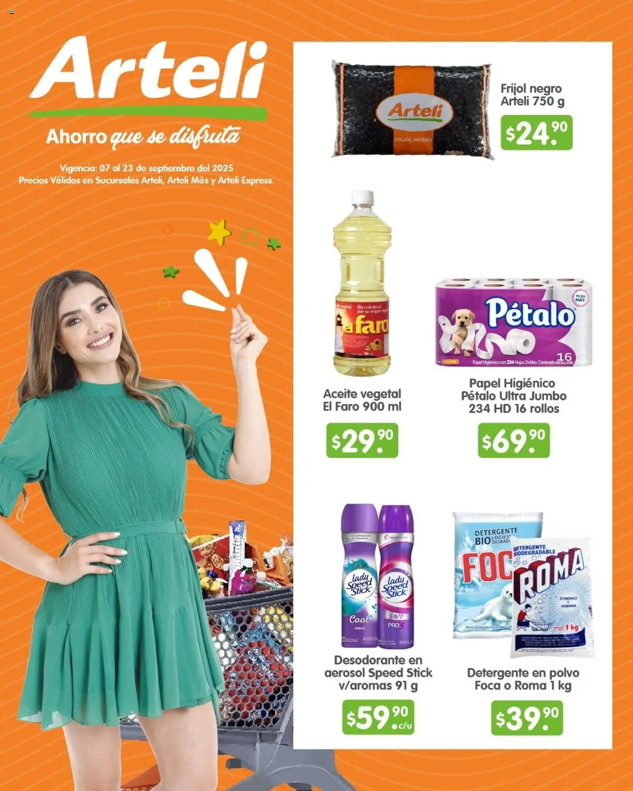 Folleto Quincenal Arteli y sus promociones válidas desde el 07/09/2025 - Número de página 1 - Desodorante, Aceite, Papel higiénico, Detergente, Aceite vegetal, Polvo, Detergente en polvo