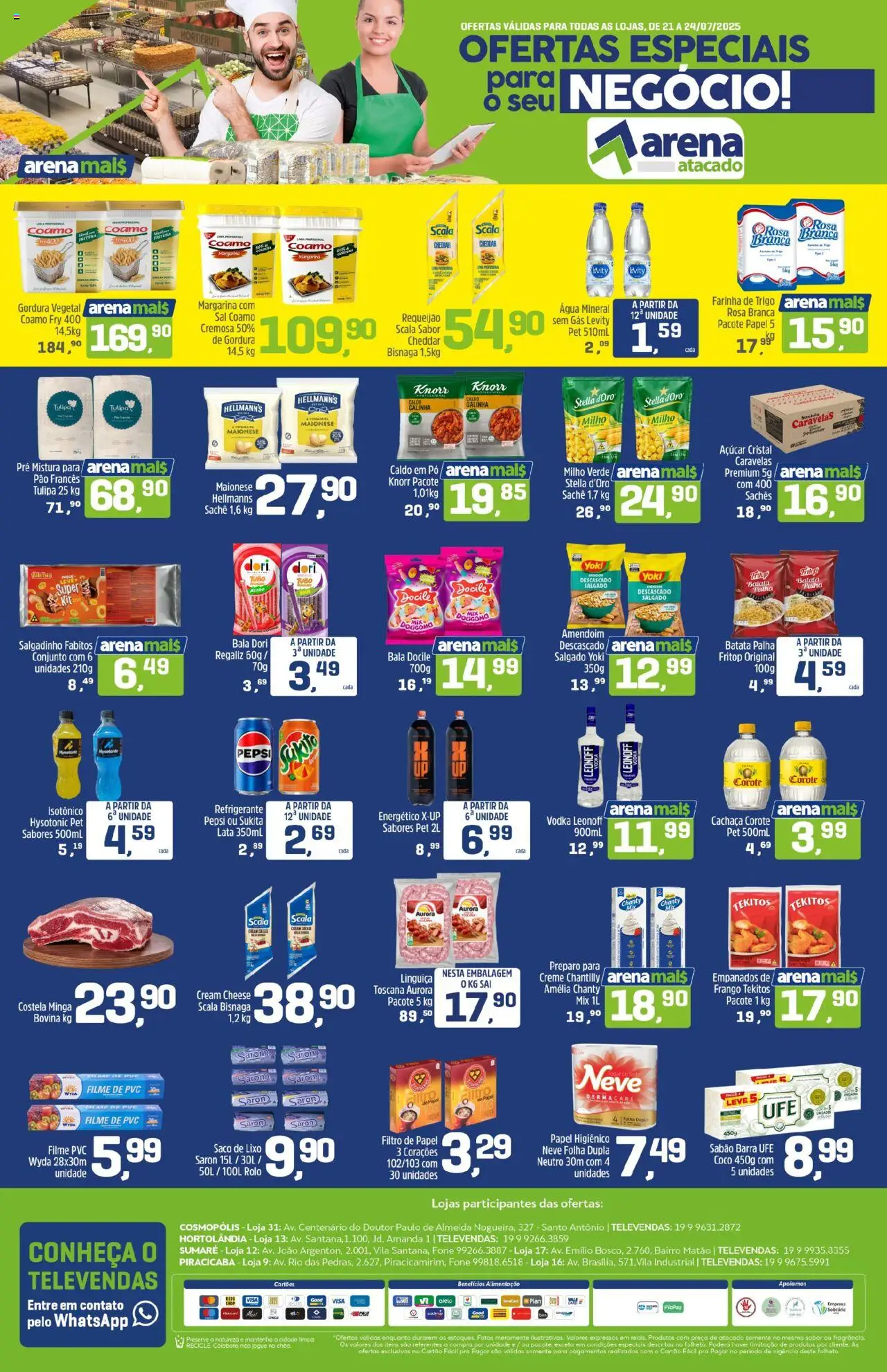Arena Atacado folheto "Ofertas Especiais" válido a partir de 21/07/2025 - número de página 1 - Filtro de papel, Pó, Farinha, Energético, Linguiça, Água, Creme, Maionese