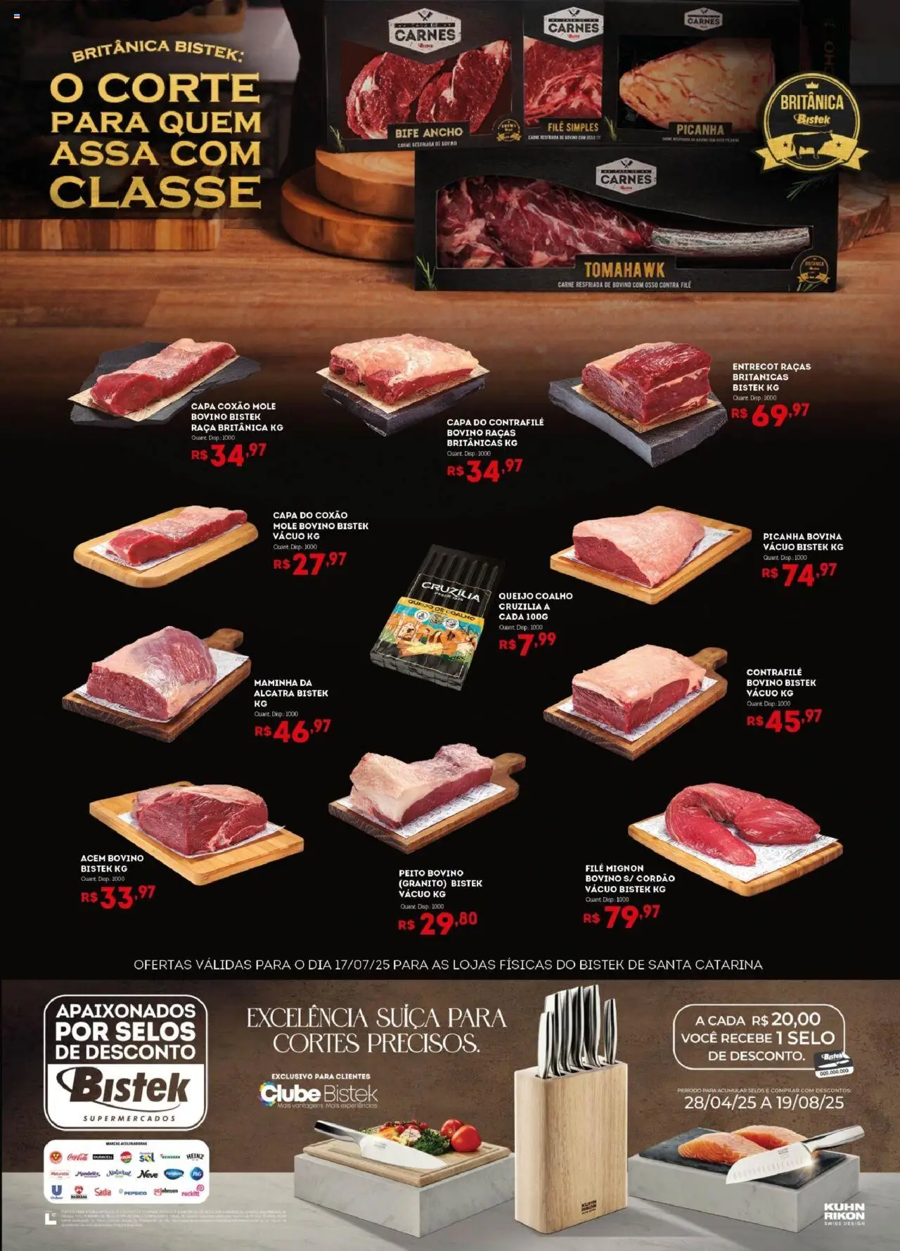 Bistek Supermercados folheto "Ofertas Casa de Carnes" válido a partir de 17/07/2025 - número de página 1 - Coxão mole, Acém, Alcatra, Contra filé, Filé mignon, Maminha, Queijo, Queijo coalho