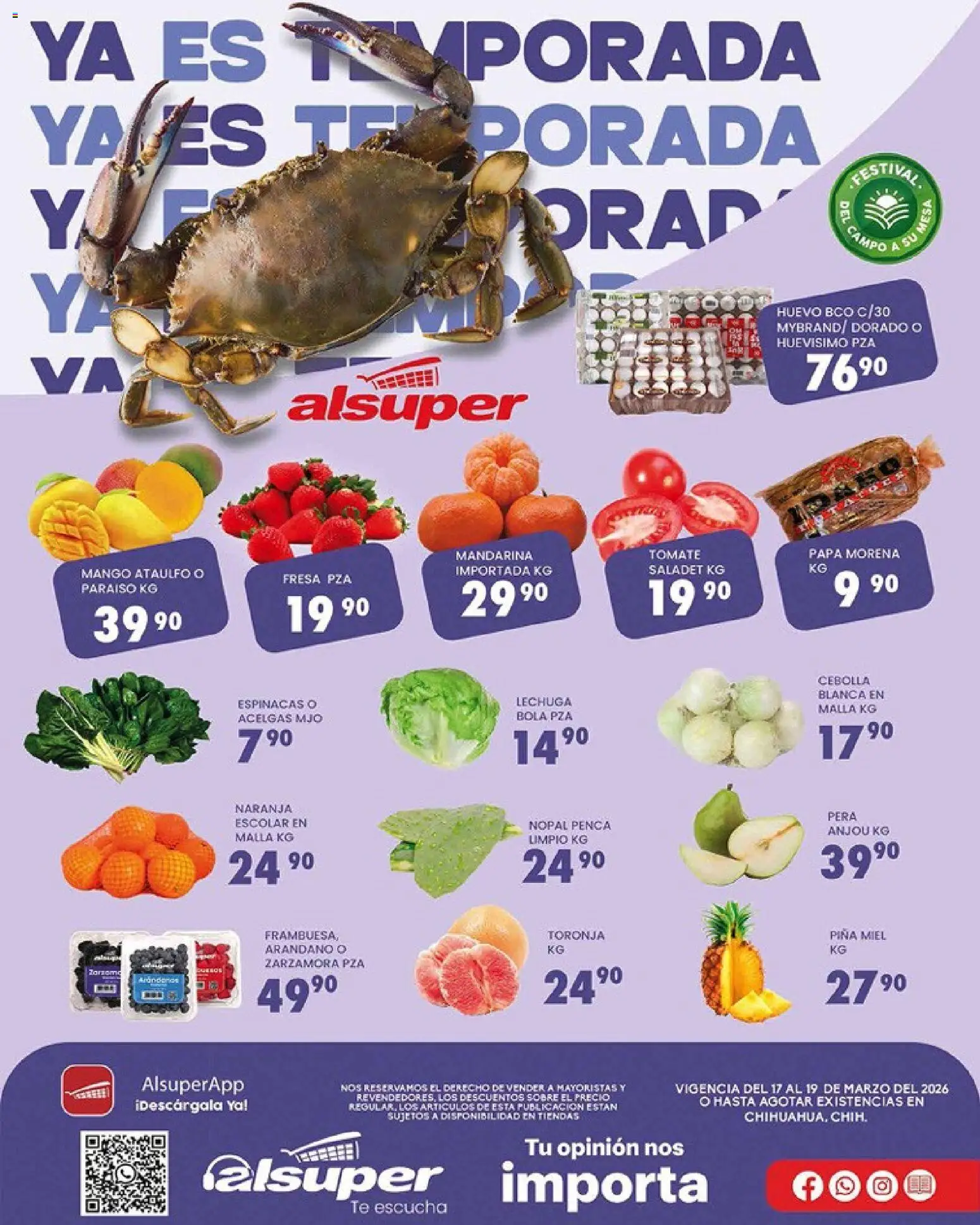 Vista previa las ofertas de la tienda Alsuper - Alsuper folleto desde el 17/03/2026 - Mango, Arándanos, Espinacas, Huevo, Lechuga, Miel, Toronja, Malla