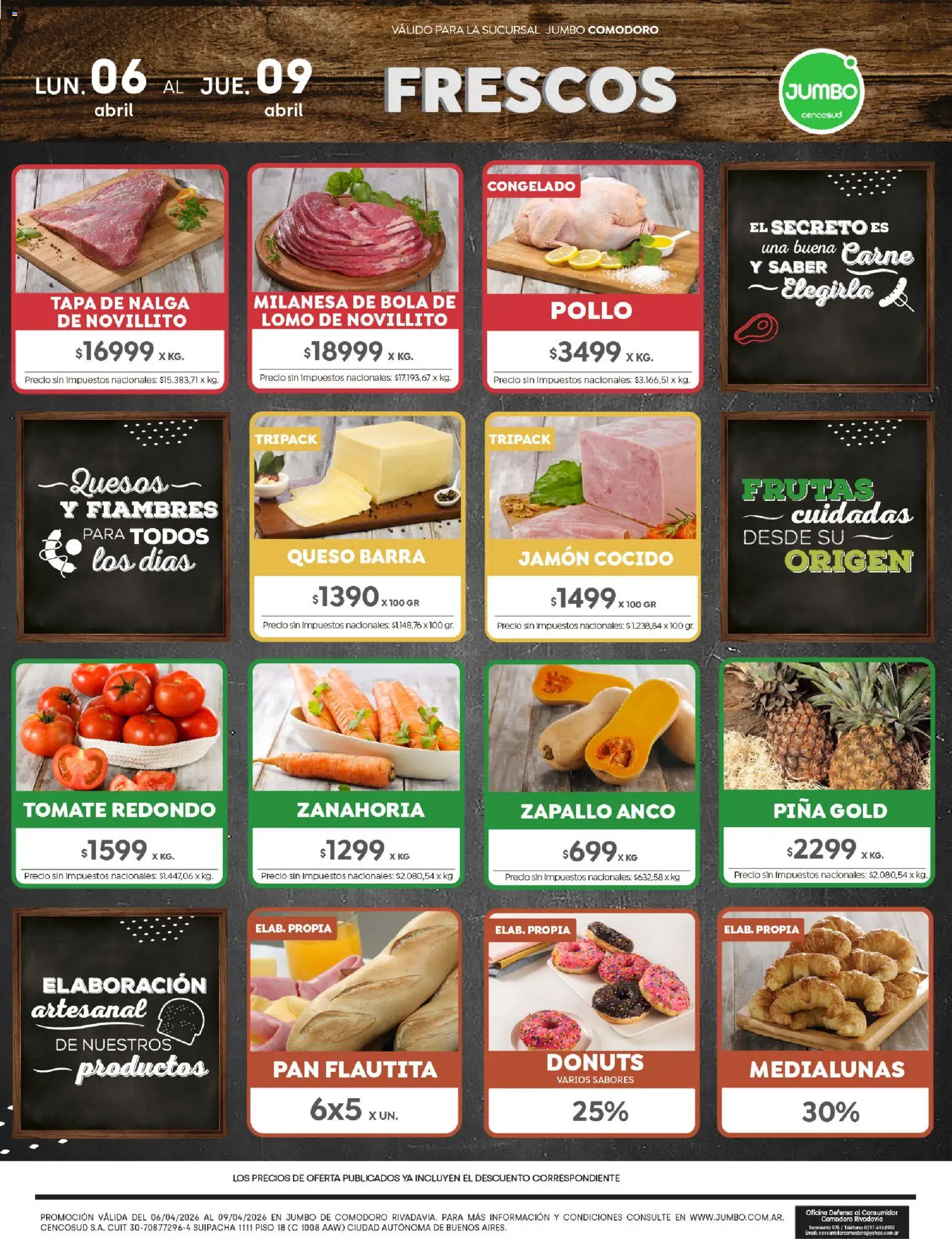 Vista previa del folleto de la tienda Jumbo válido desde el 06/04/2026 - Milanesa, Teléfono, Pan, Carne, Tomate, Zanahoria, Piña, Jamón cocido