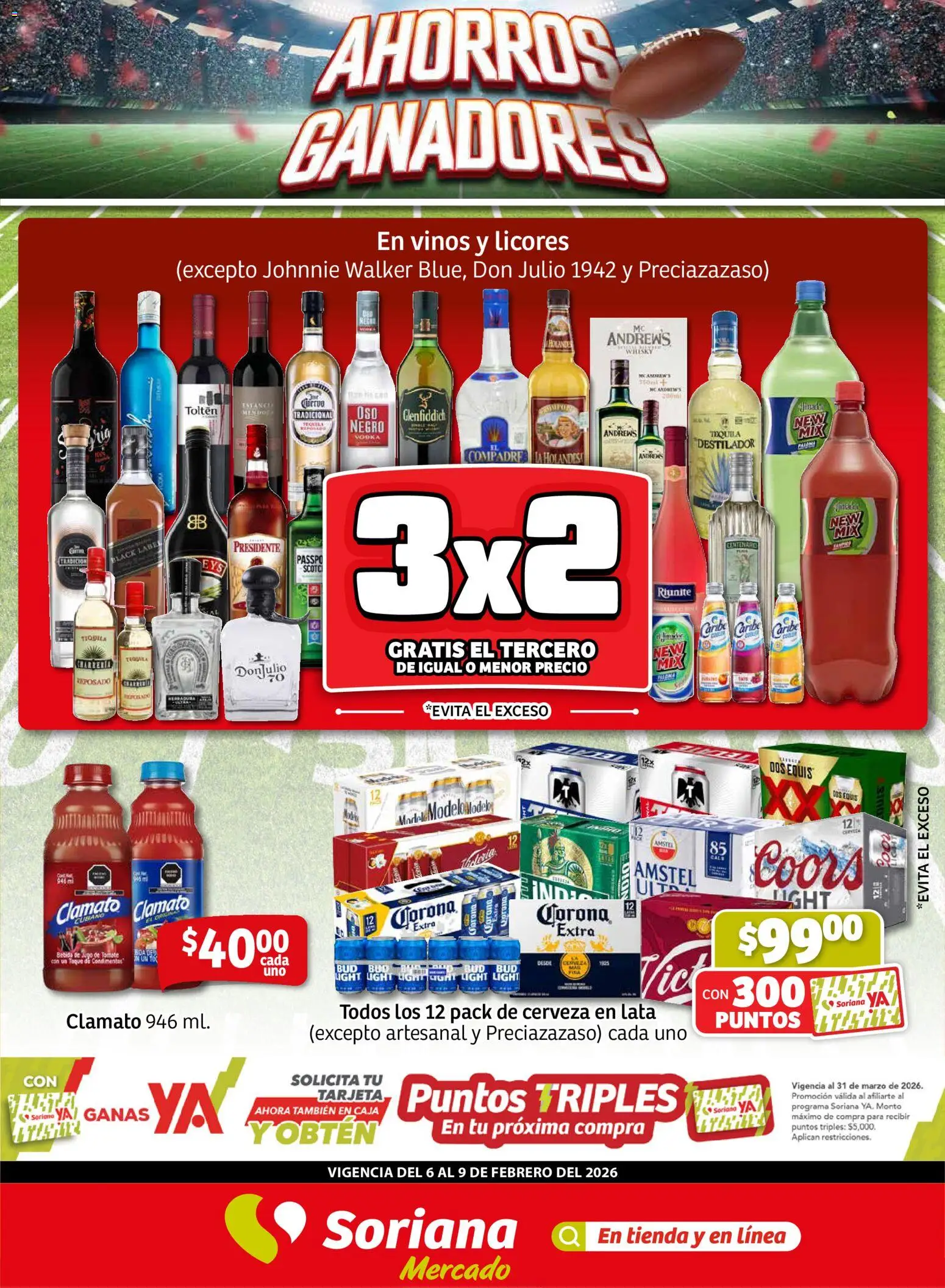 Vista previa las ofertas de la tienda Soriana - Fin de Semana Mercado: Saltillo y Torreón desde el 05/02/2026 - Tequila, Whisky, Cerveza, Tomate, Caja, Corona Extra, Cerveza en lata