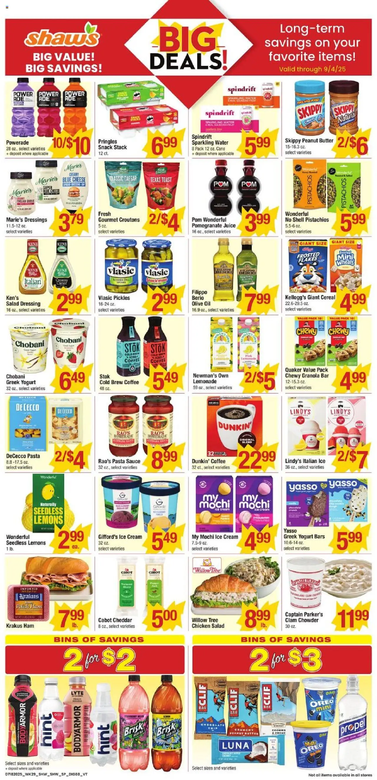 Shaw's Additional Savings from 07/18/2025 - Flyer - Page number 1 - Yogurt, Coffee, Chocolate, Juice, Pasta, Cream, Cookies, Water