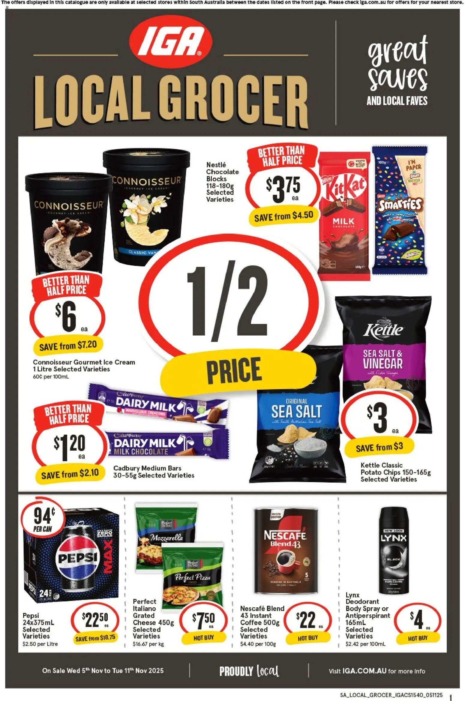 Preview of catalogue Local Grocer SA from shop IGA valid 05/11/2025 - Dairy, Coffee, Chocolate, Antiperspirant, Ice cream, Nescafe, Mozzarella, Kettle