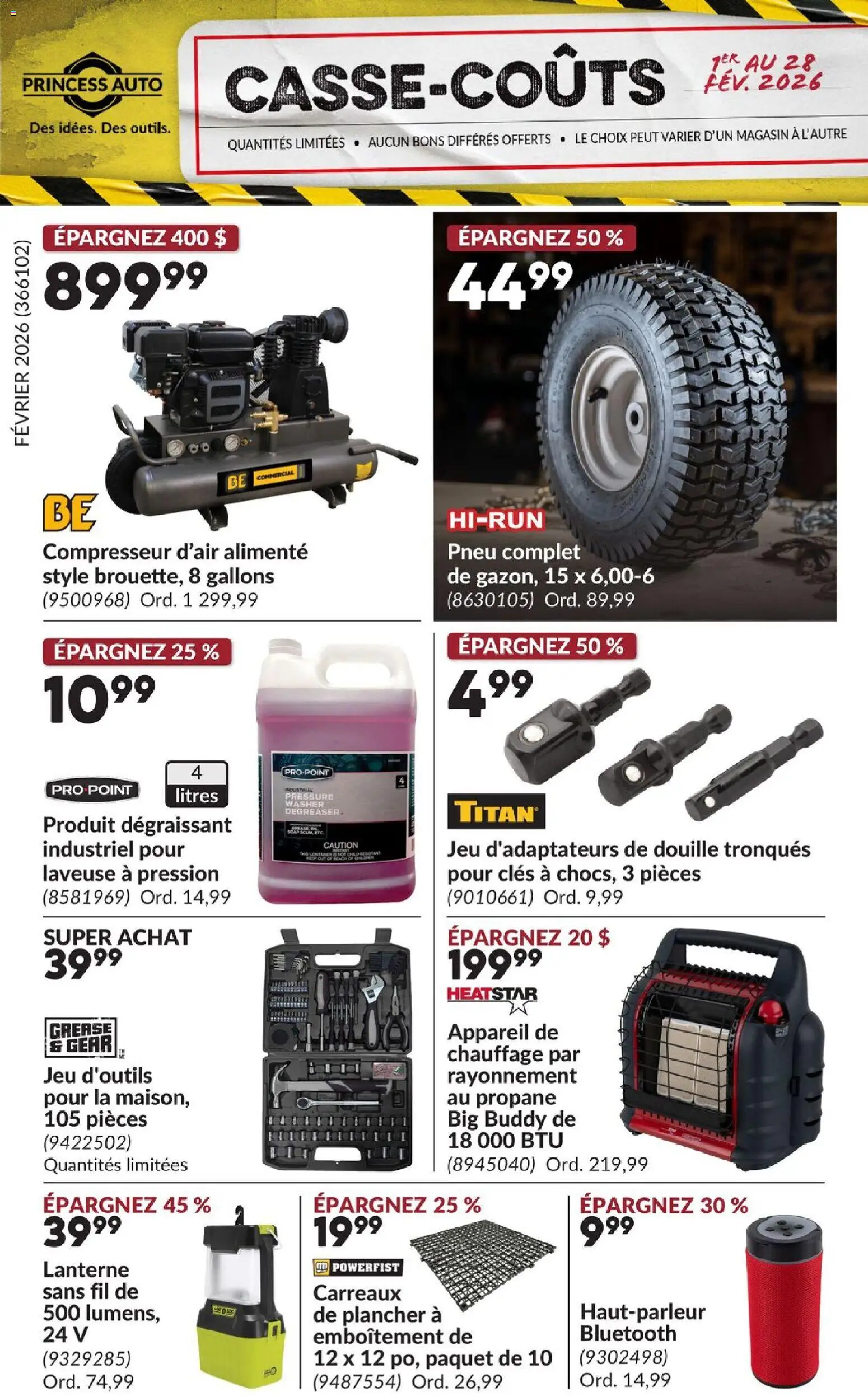 Preview of leaflet Casse-Coûts from shop Princess Auto is valid from Feb 01, 2026