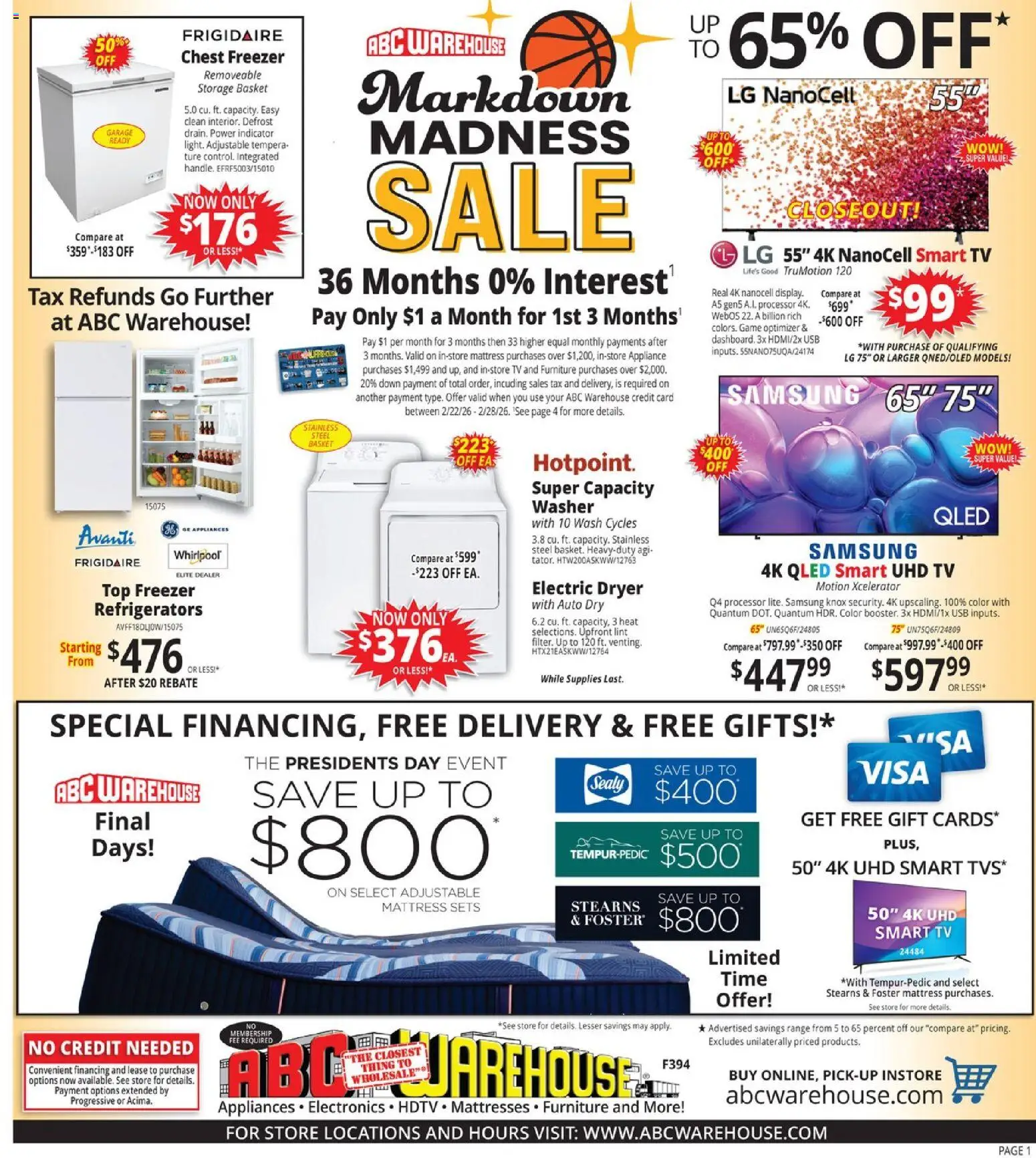 Ad Preview of ABC Warehouse Weekly Ad from 02/22/2026