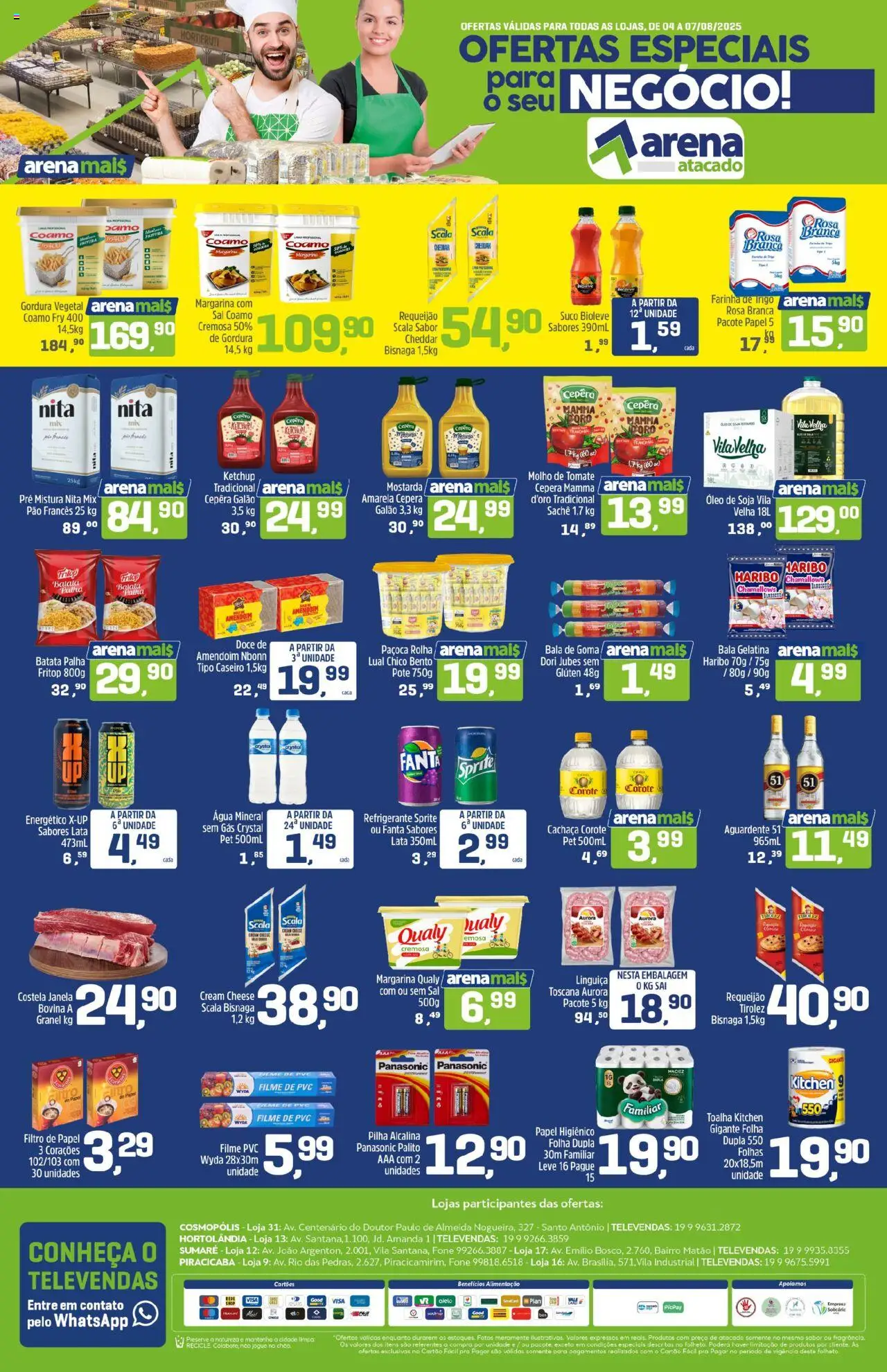 Arena Atacado folheto "Ofertas Especiais" válido a partir de 04/08/2025 - número de página 1 - Sal, Óleo, Pão, Tomate, Requeijão, Pão francês, Água mineral, filme de PVC