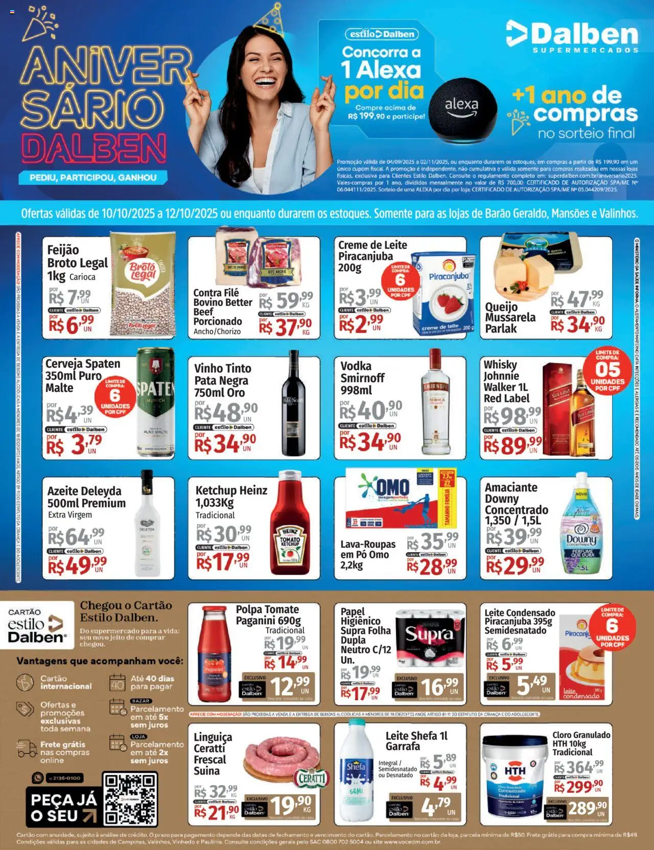 Supermercado Dalben folheto "Ofertas da semana" válido a partir de 10/10/2025 - número de página 1 - Whisky, Leite condensado, Tomate, Creme de leite, Creme, Papel higiênico, Granulado, Vinho tinto