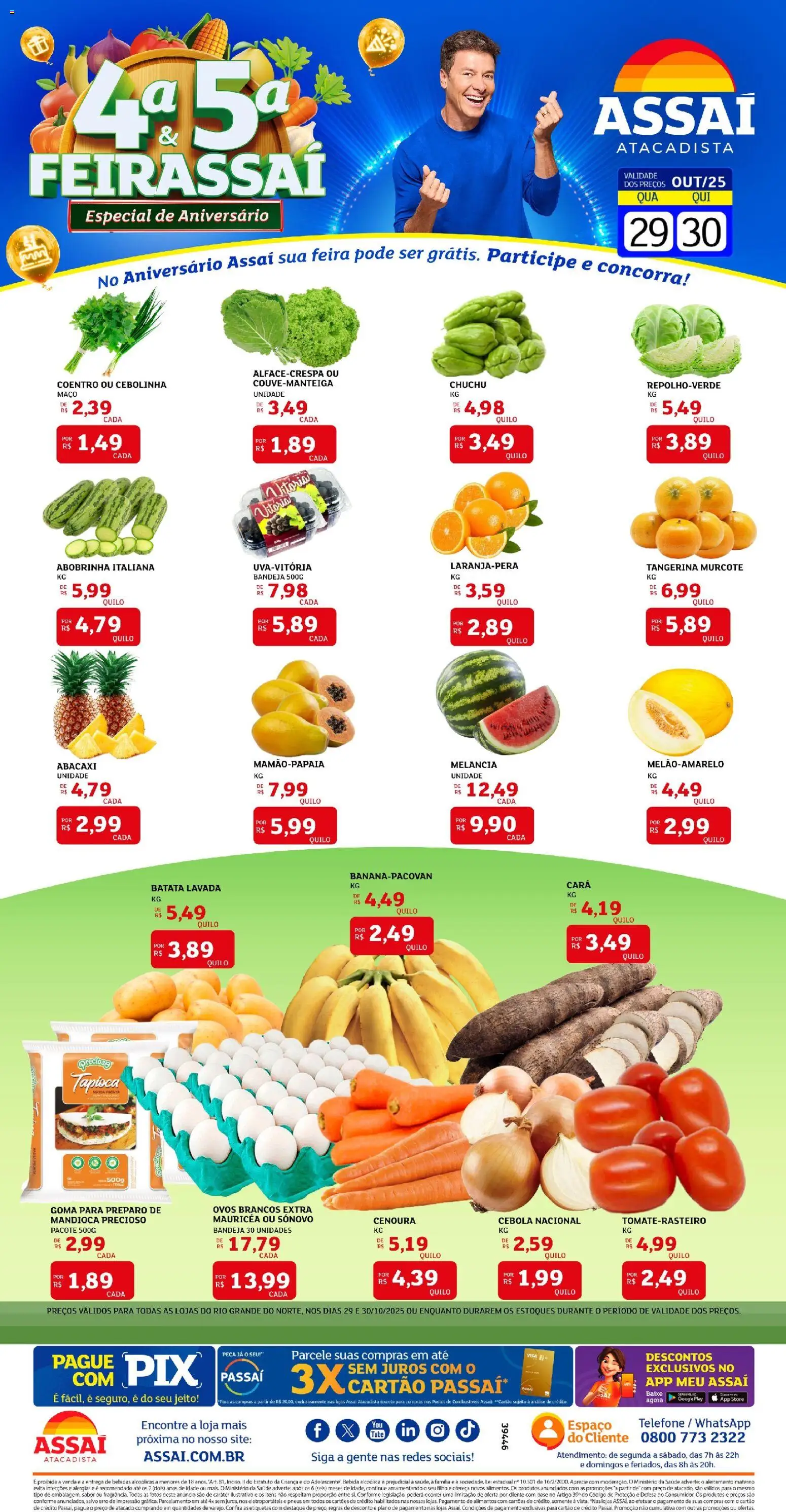 Pré-Visualização do folheto "Encarte - RN" da loja Assaí Atacadista válido a partir de 29/10/2025 - Tapioca, Ovos, Bebida, Chuchu, Batata, Abobrinha, Mandioca, Cará