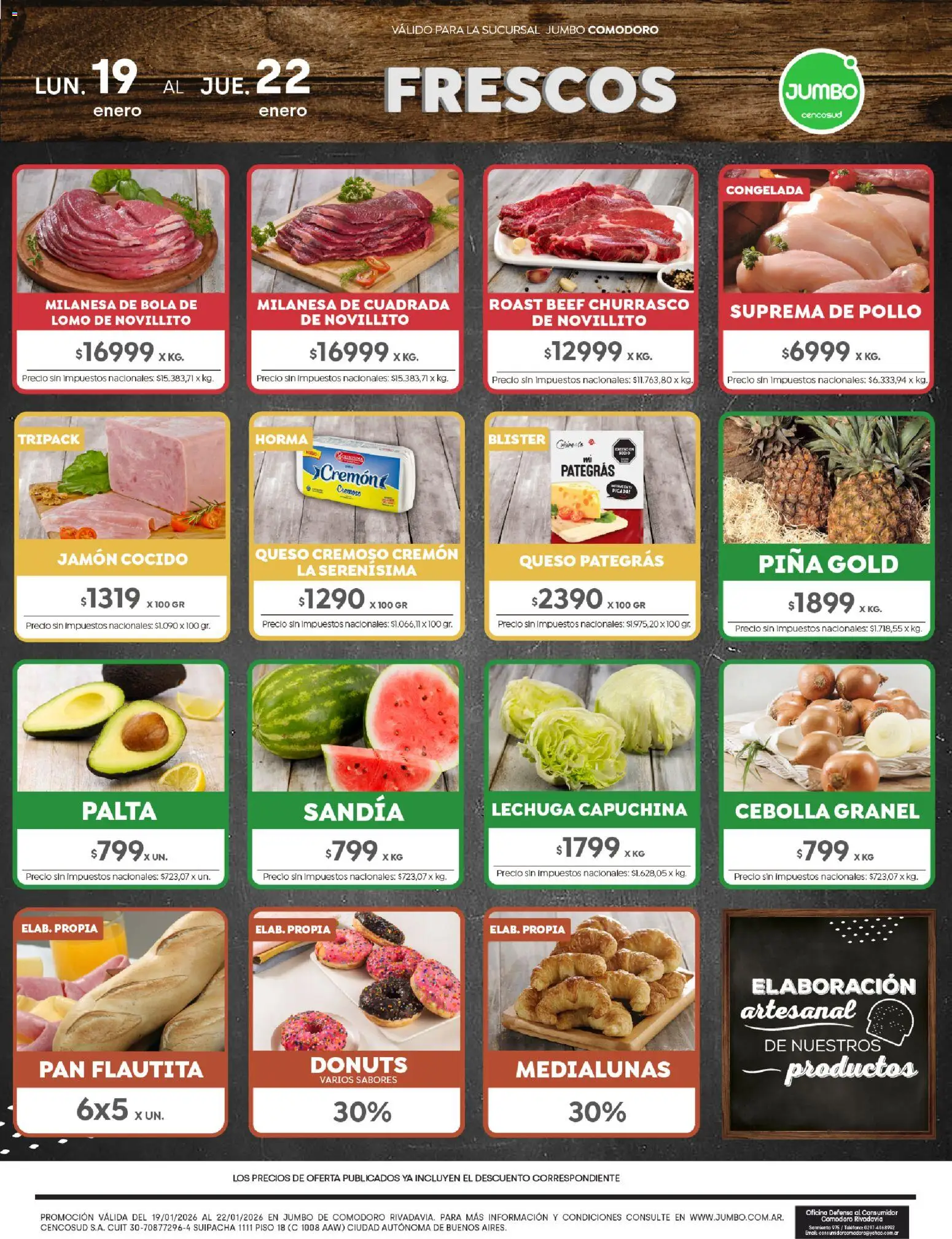 Vista previa del folleto de la tienda Jumbo válido desde el 19/01/2026 - Milanesa, Pollo, Pan, Palta, Lomo, Sandía, Piña, Jamón