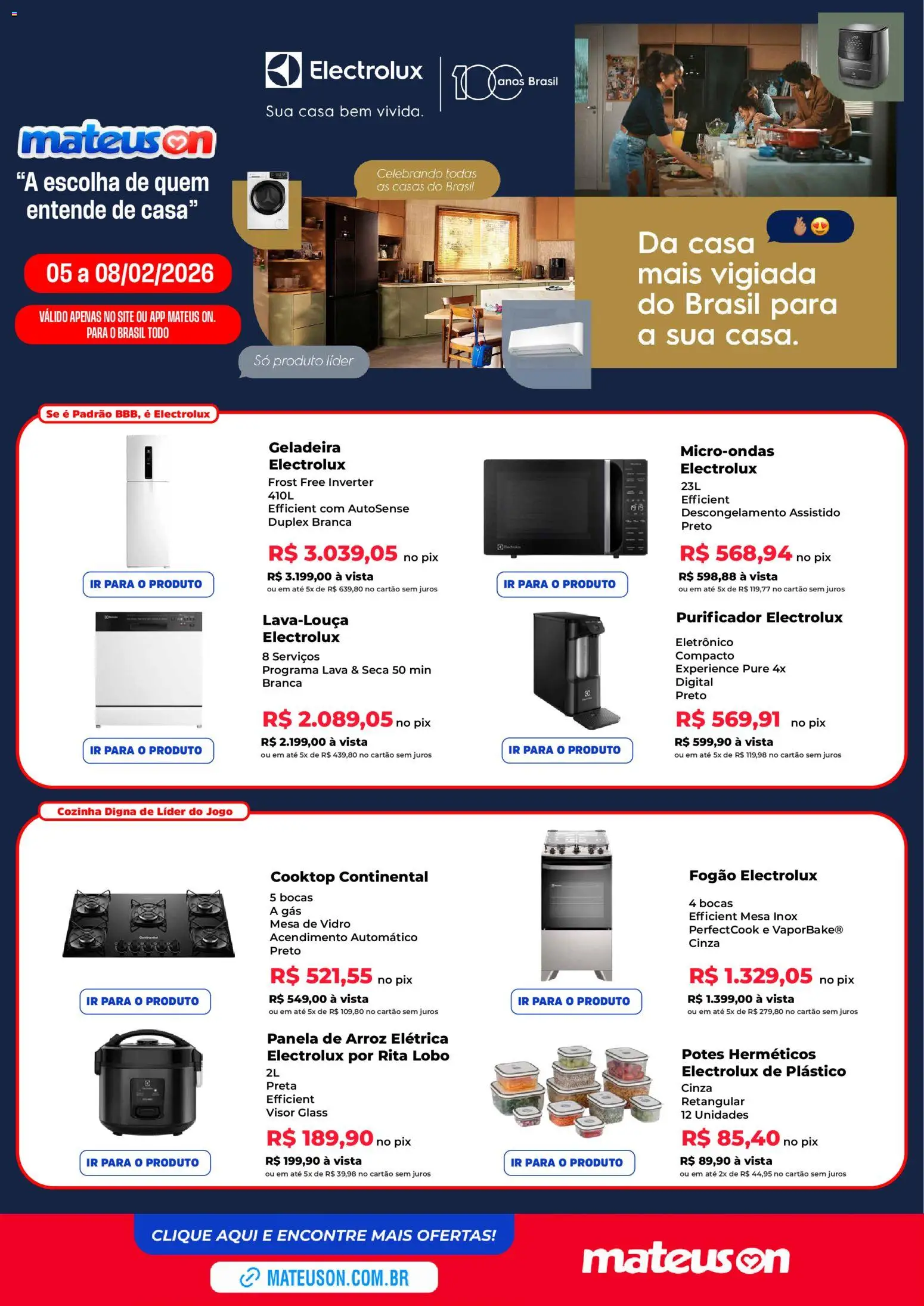 Pré-Visualização do folheto "Ofertas Electrolux" da loja Mateus válido a partir de 05/02/2026
