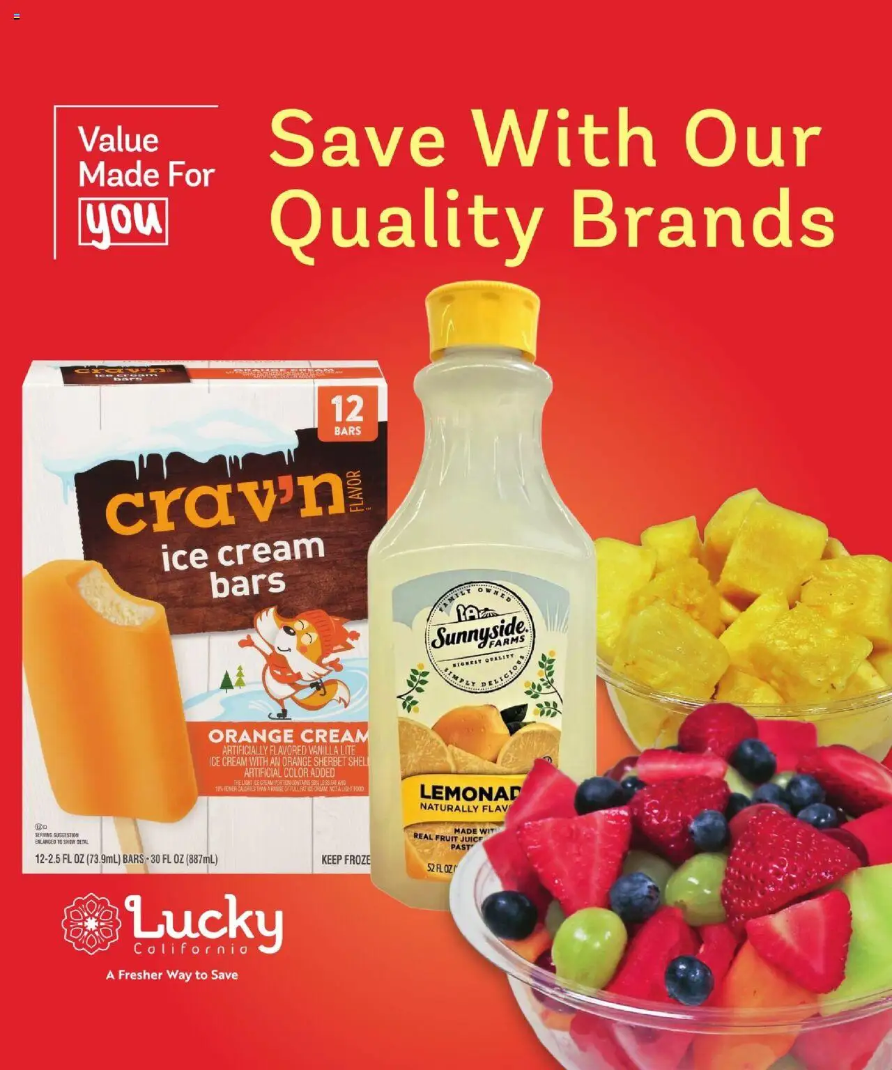 Lucky Supermarkets Save Even More from 08/13/2025 - Flyer - Page number 1 - Ice cream, Ice, Fruit, Juice, Cream, Vanilla