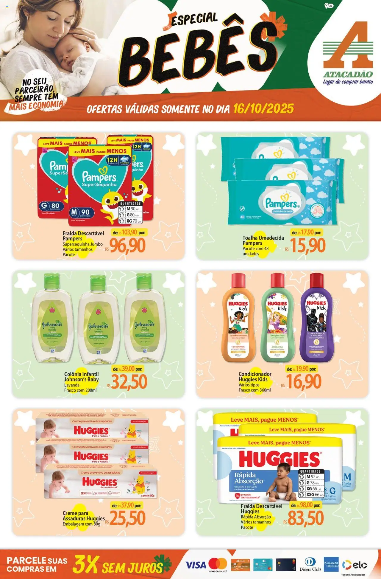 Atacadão folheto "Ofertas - AL" válido a partir de 16/10/2025 - número de página 1 - Fraldas, Pampers, Creme, Condicionador, Toalha umedecida