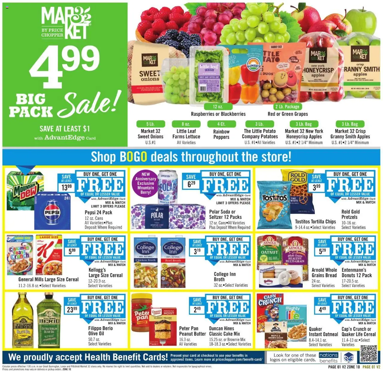 Price Chopper Weekly Ad from 09/28/2025 - Flyer - Page number 1 - Cake, Chips, Potatoes, Oatmeal, Raspberries, Olive oil, Beef, Chicken broth